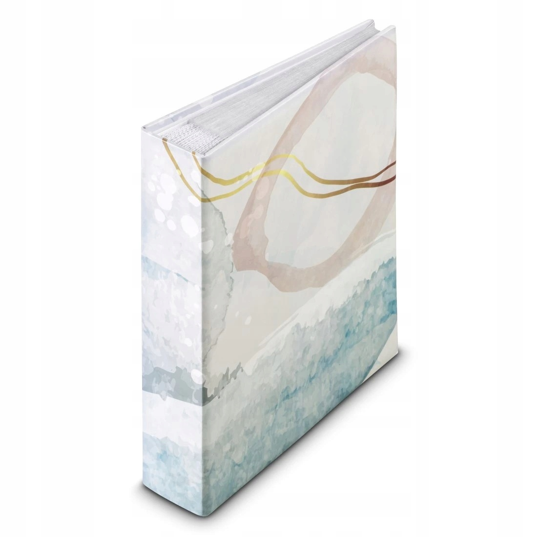 Książka z abstrakcyjnym, pastelowym wzorem akwarelowym i złotymi akcentami.