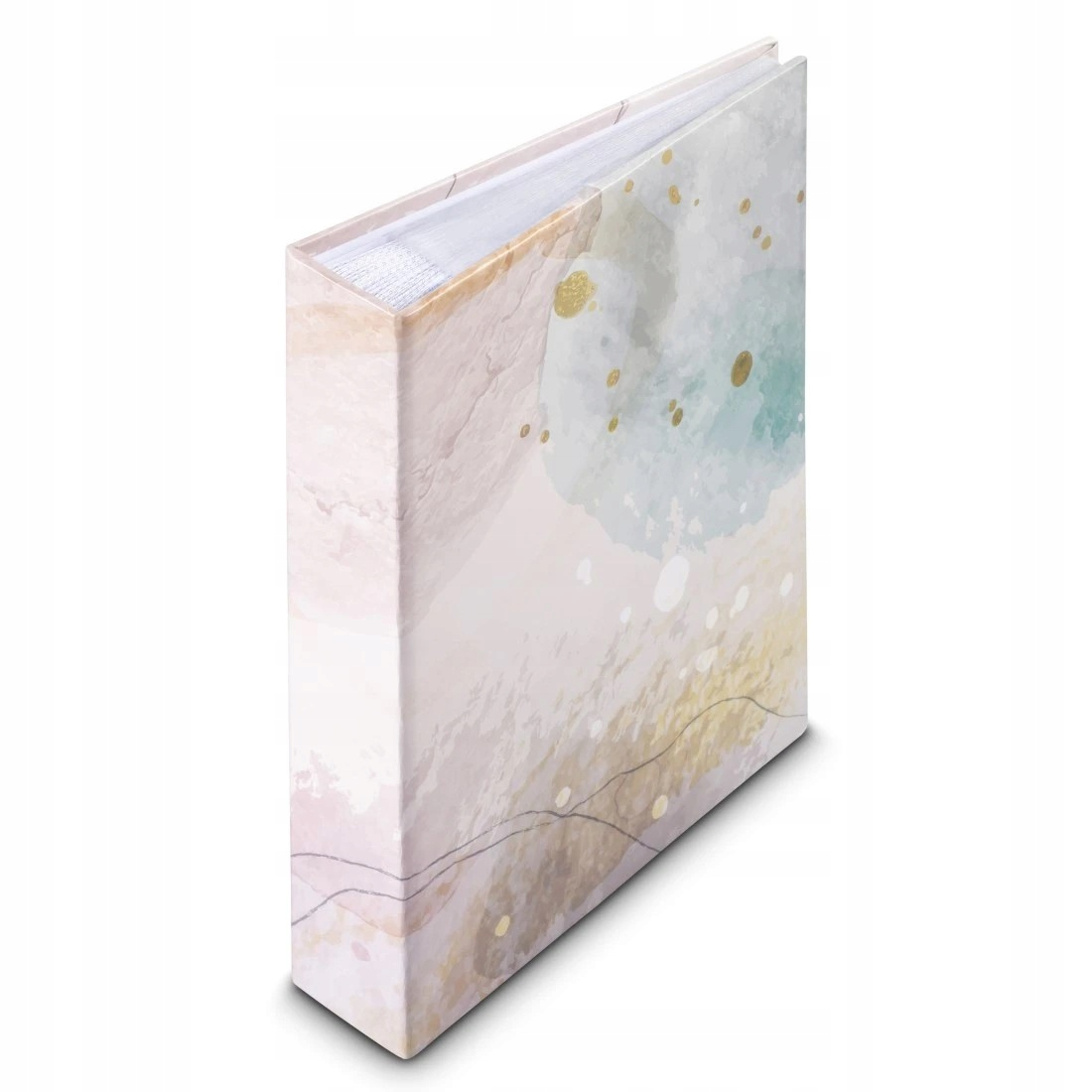 Album z pastelowym wzorem akwareli i złotymi plamkami.