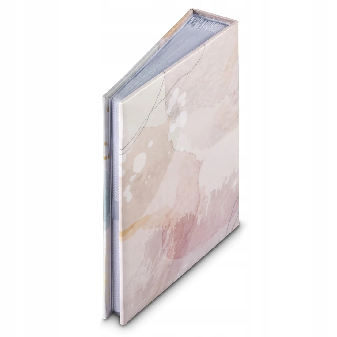 Album na zdjęcia ze wzorem akwareli w odcieniach różu i beżu.