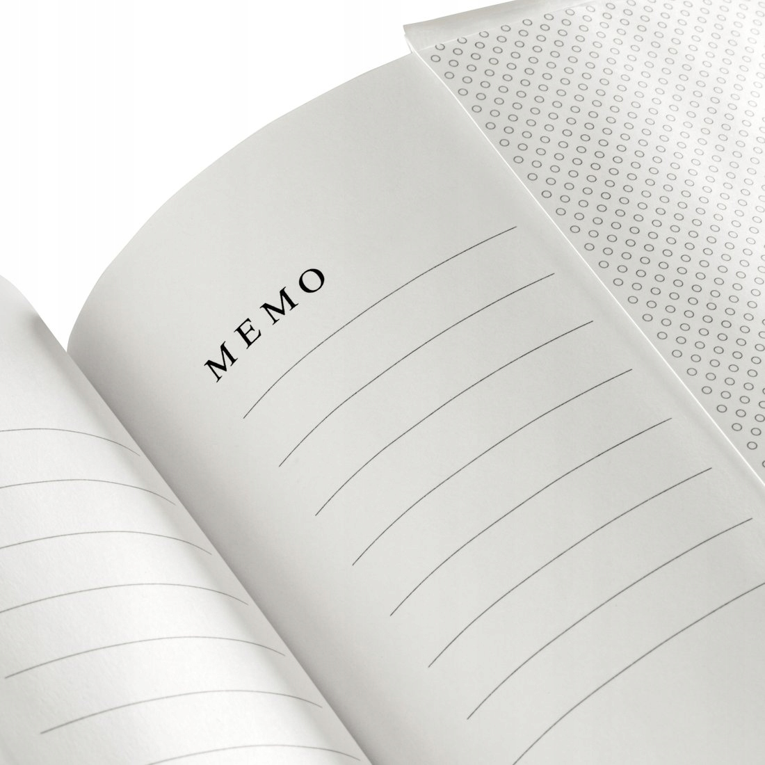 Otwarty notatnik z liniowanymi stronami i słowem MEMO.