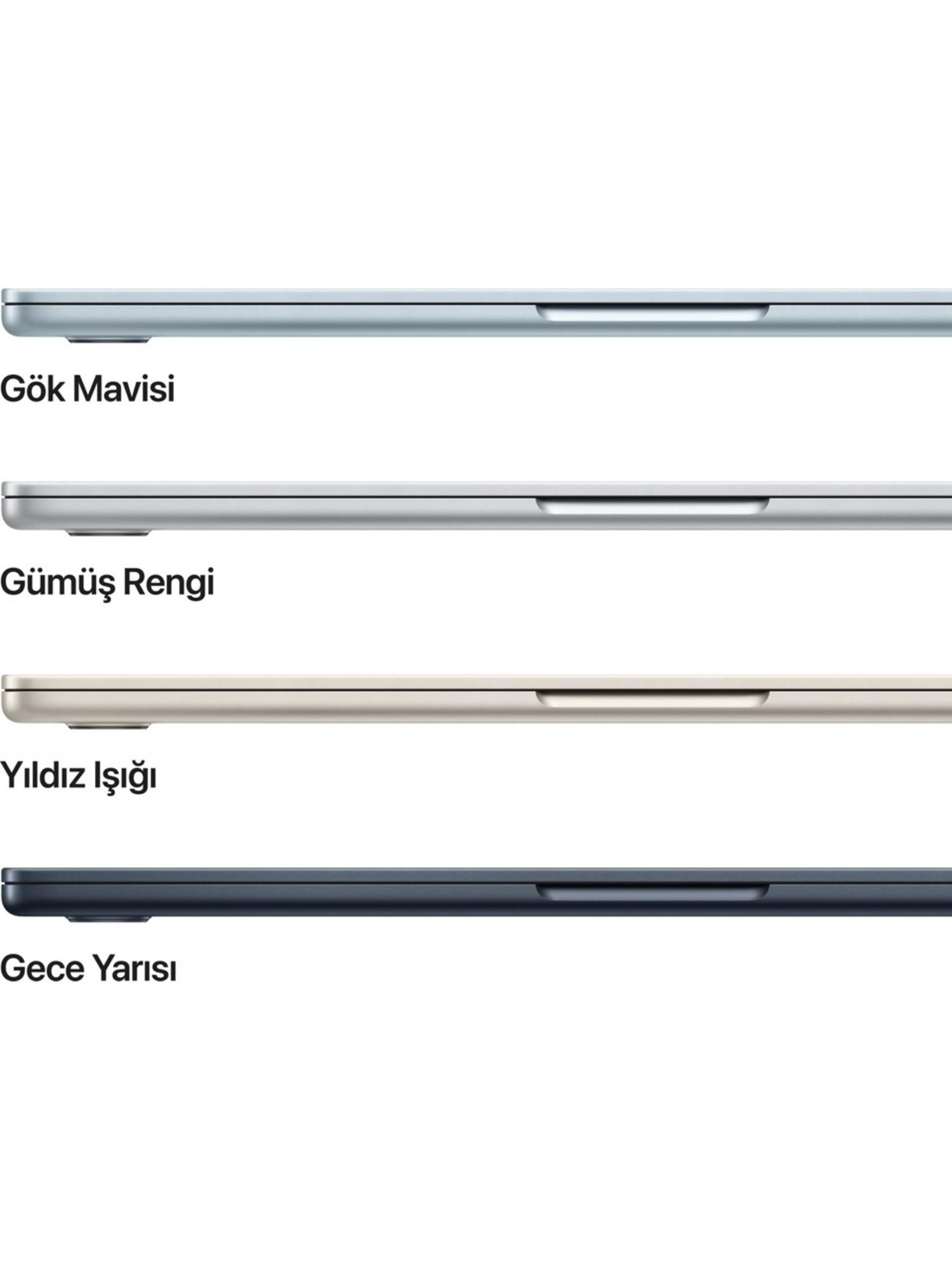 Dört laptop farklı renklerde: gök mavisi, gümüş, yıldız ışığı ve gece yarısı.