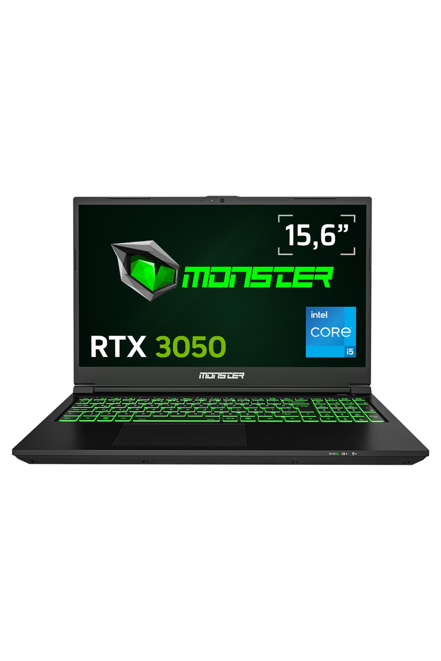Işıklı yeşil klavyeli siyah dizüstü bilgisayar, RTX 3050, Intel Core i5.