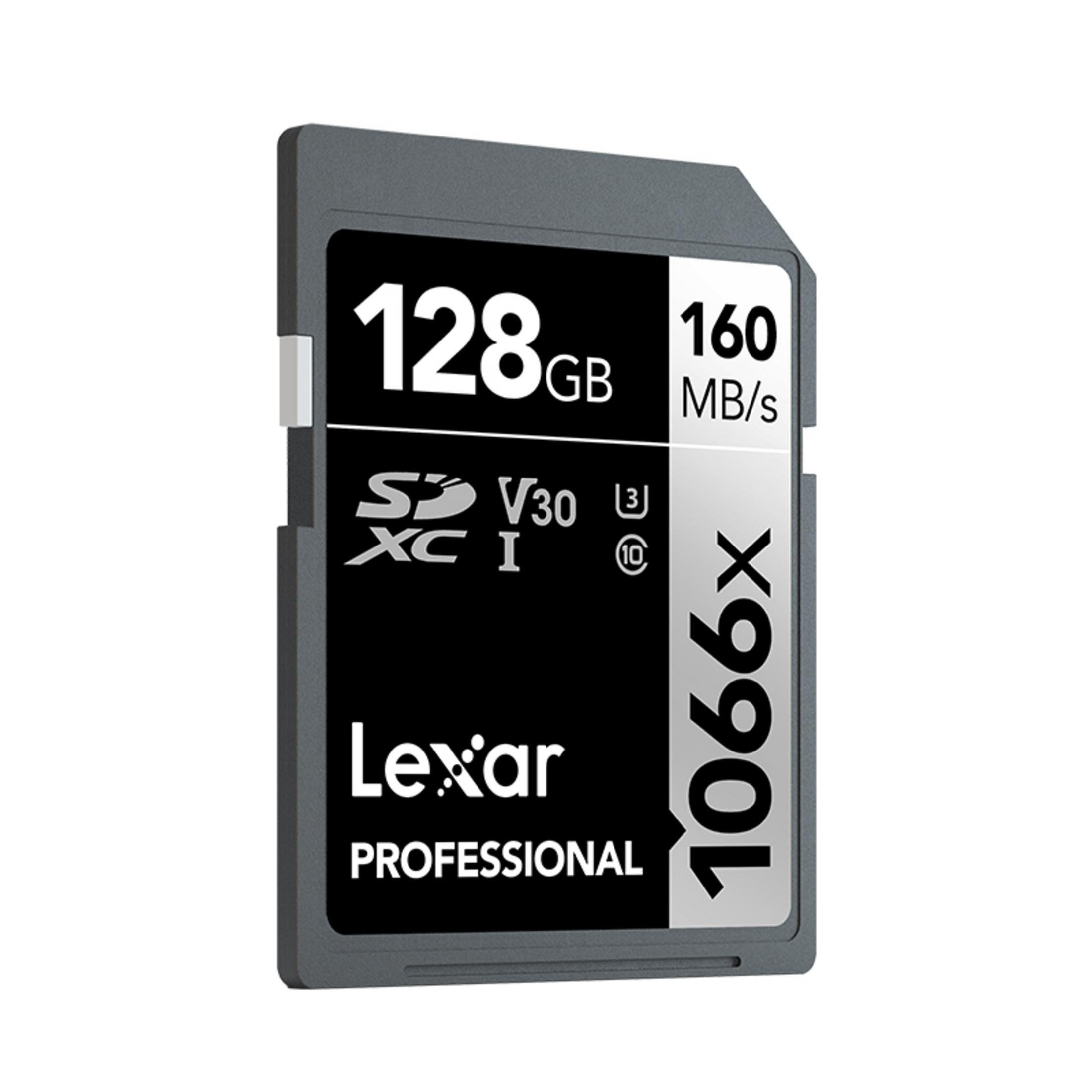 Carte SD Lexar 128Go, V30, 160 Mo/s en lecture.