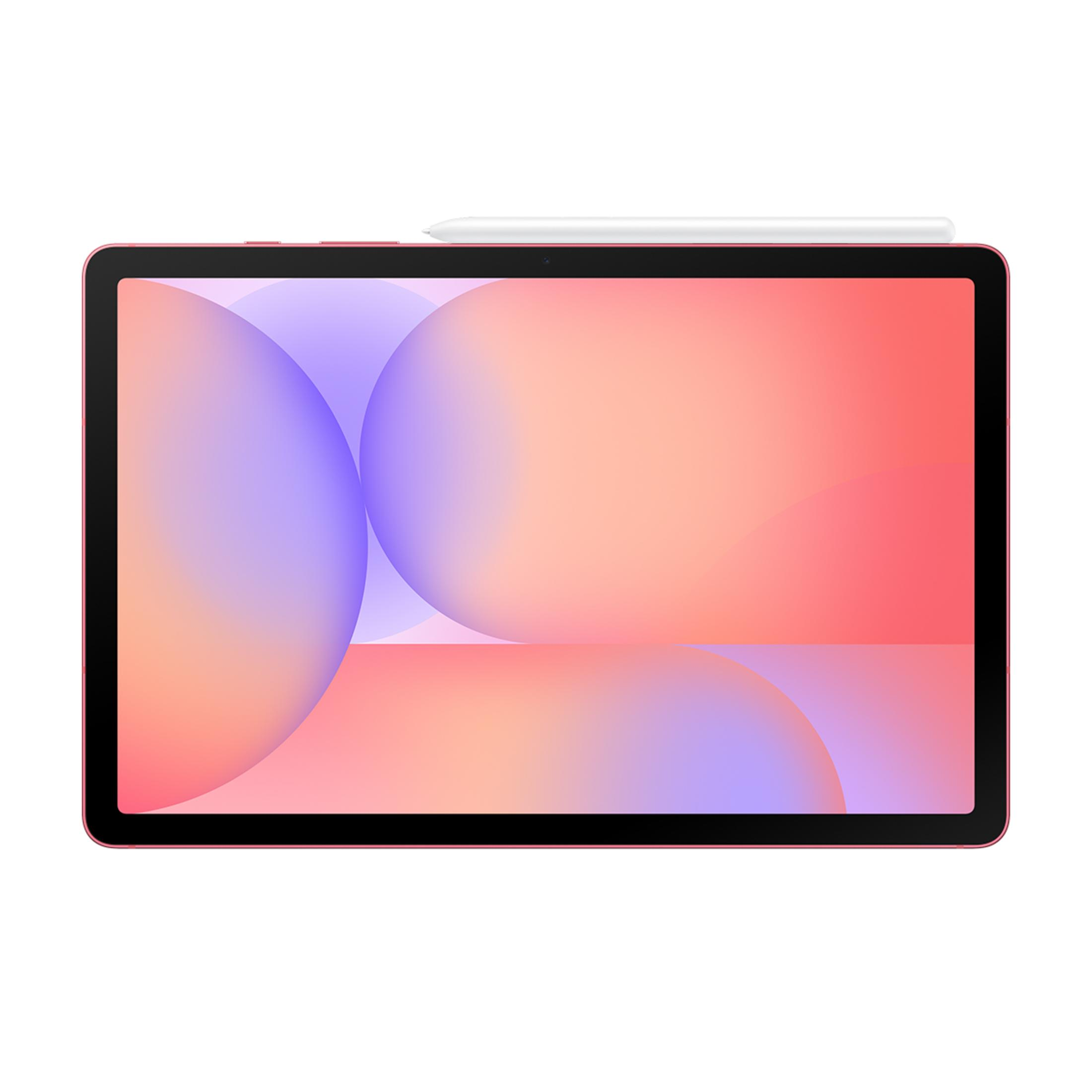 Üzerinde beyaz kalem bulunan pembe bir tablet.