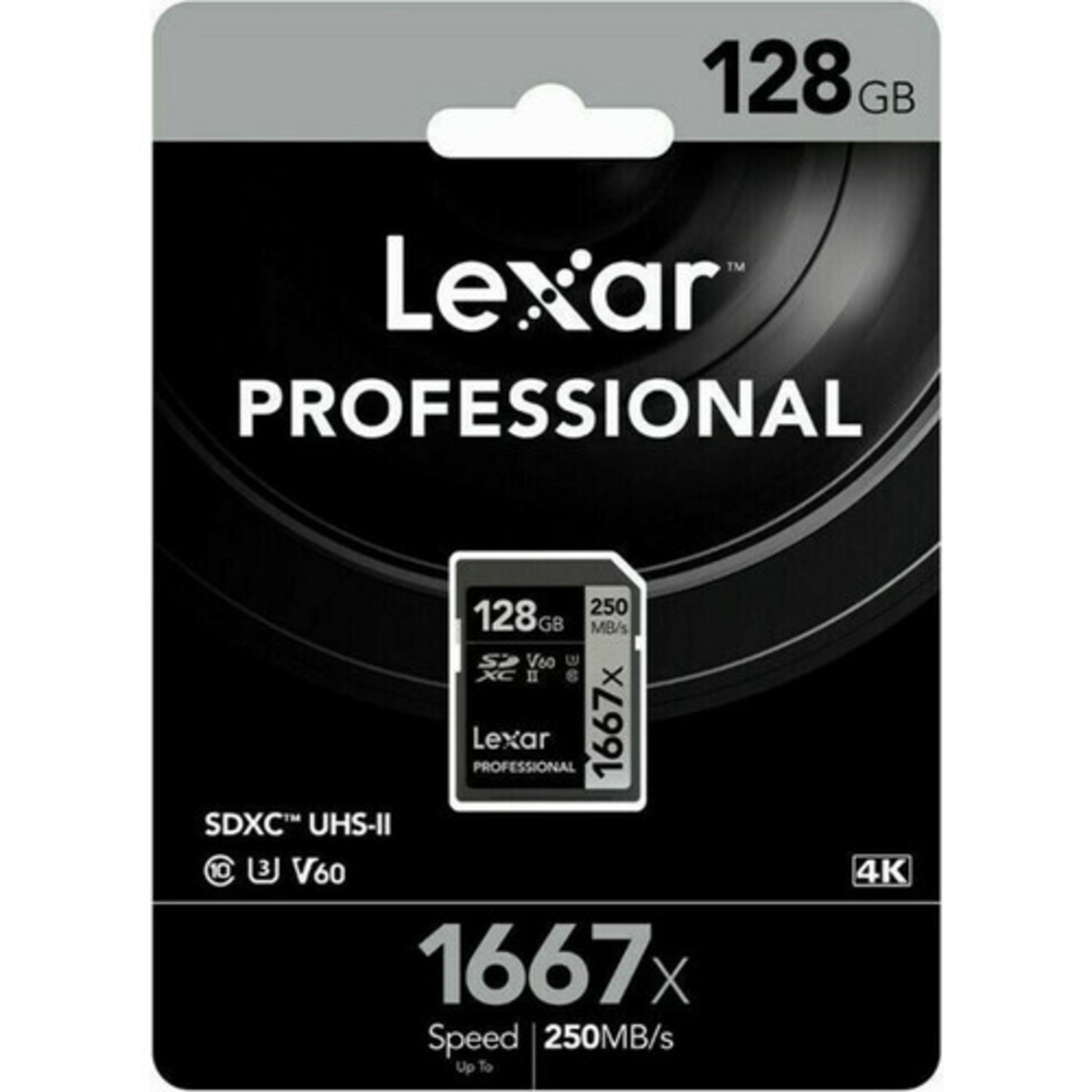 Scheda di memoria Lexar SDXC UHS-II da 128GB, velocità 1667x.
