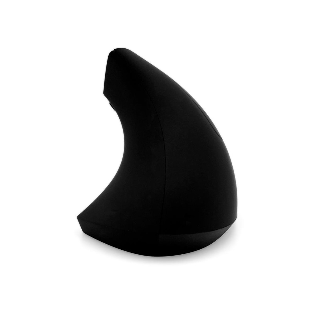 Czarna, ergonomiczna, pionowa mysz komputerowa na białym tle.