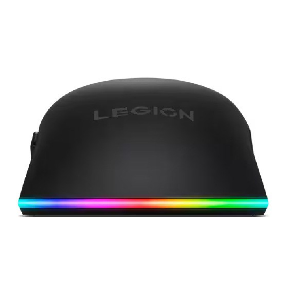 Czarna mysz gamingowa z podświetleniem RGB i logo Legion.