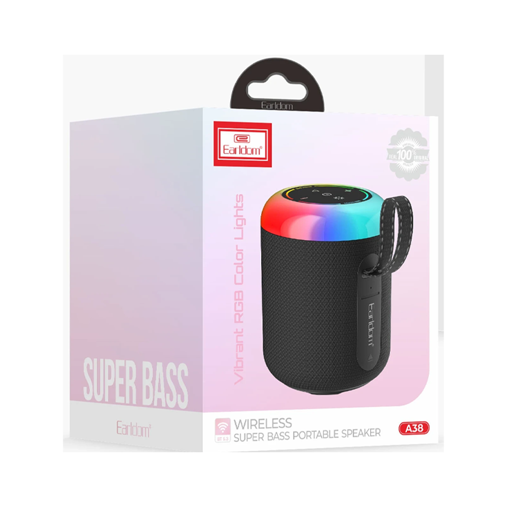 Ambalajında RGB ışıklı ve kulplu siyah hoparlör.