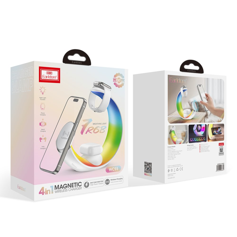 RGB ışıklı ve tutuculu 4'ü 1 arada şarj cihazı ambalajı.