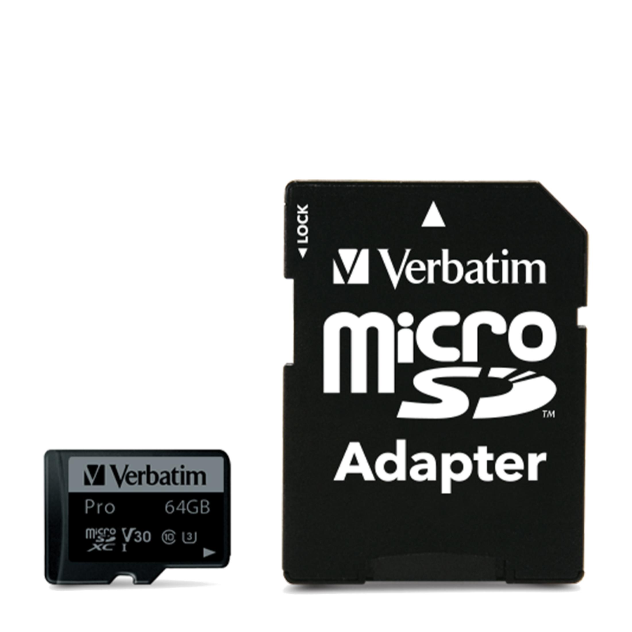 Dwie karty pamięci Verbatim, MicroSD i adapter.