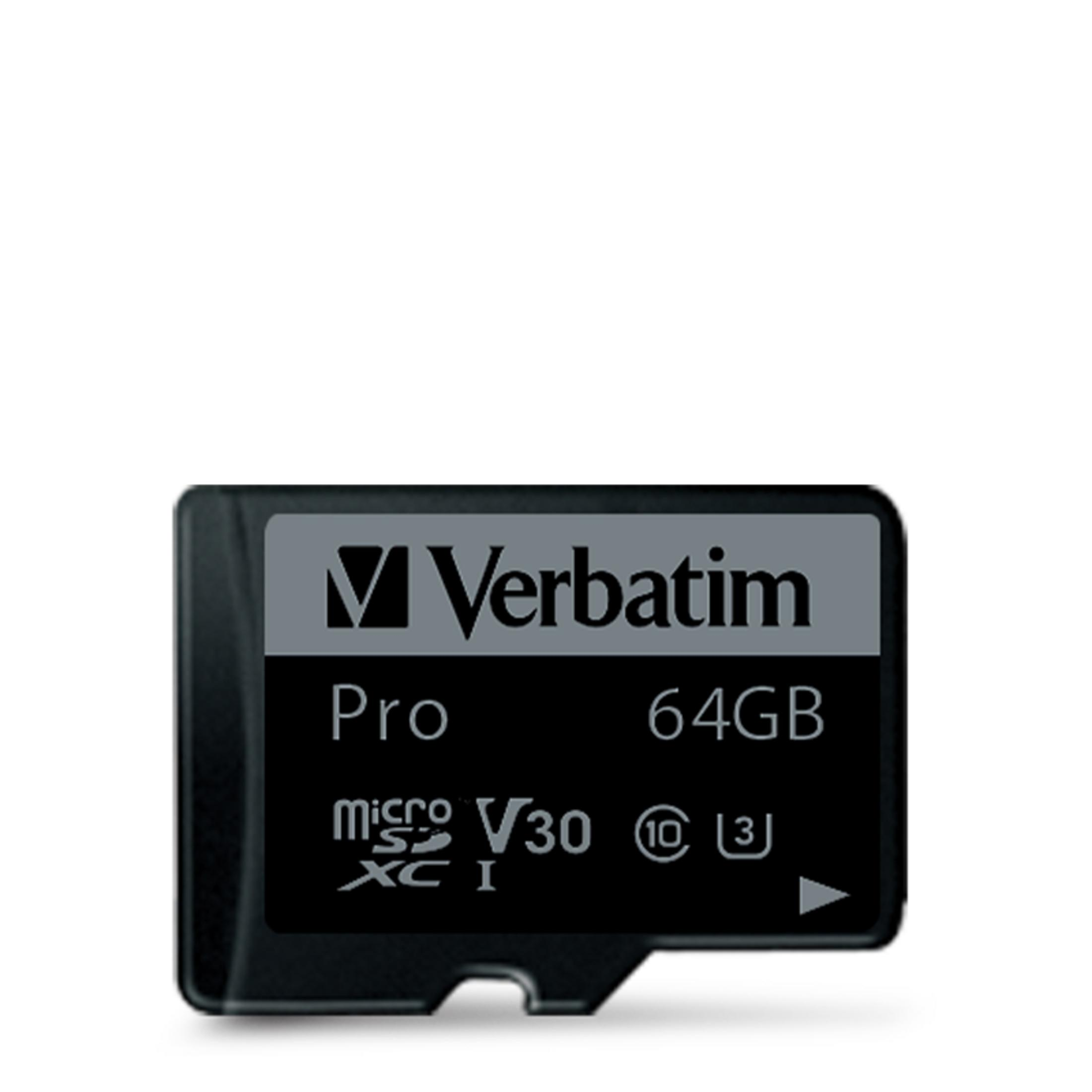 Karta Verbatim Pro 64GB Micro SDXC z klasyfikacją V30.