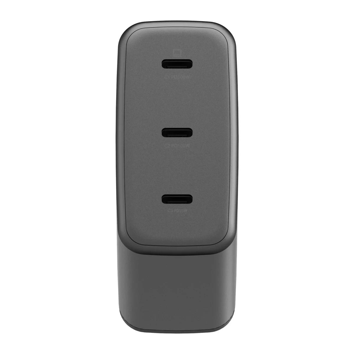Üç portlu gri USB-C şarj cihazı: C1 PD100W, C2 PD100W, C3 PD65W.
