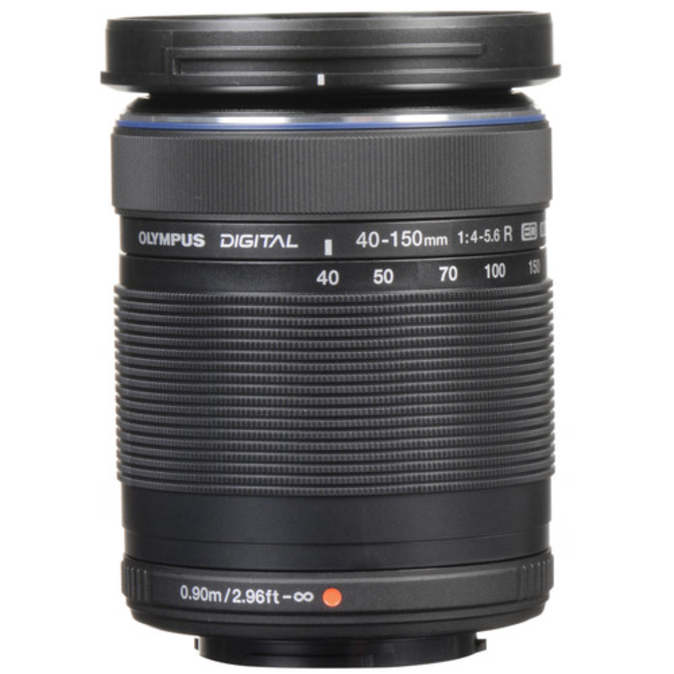 Olympus 40-150mm F4-5.6 R Objektiv mit Fokusmarkierung und Zoomring.