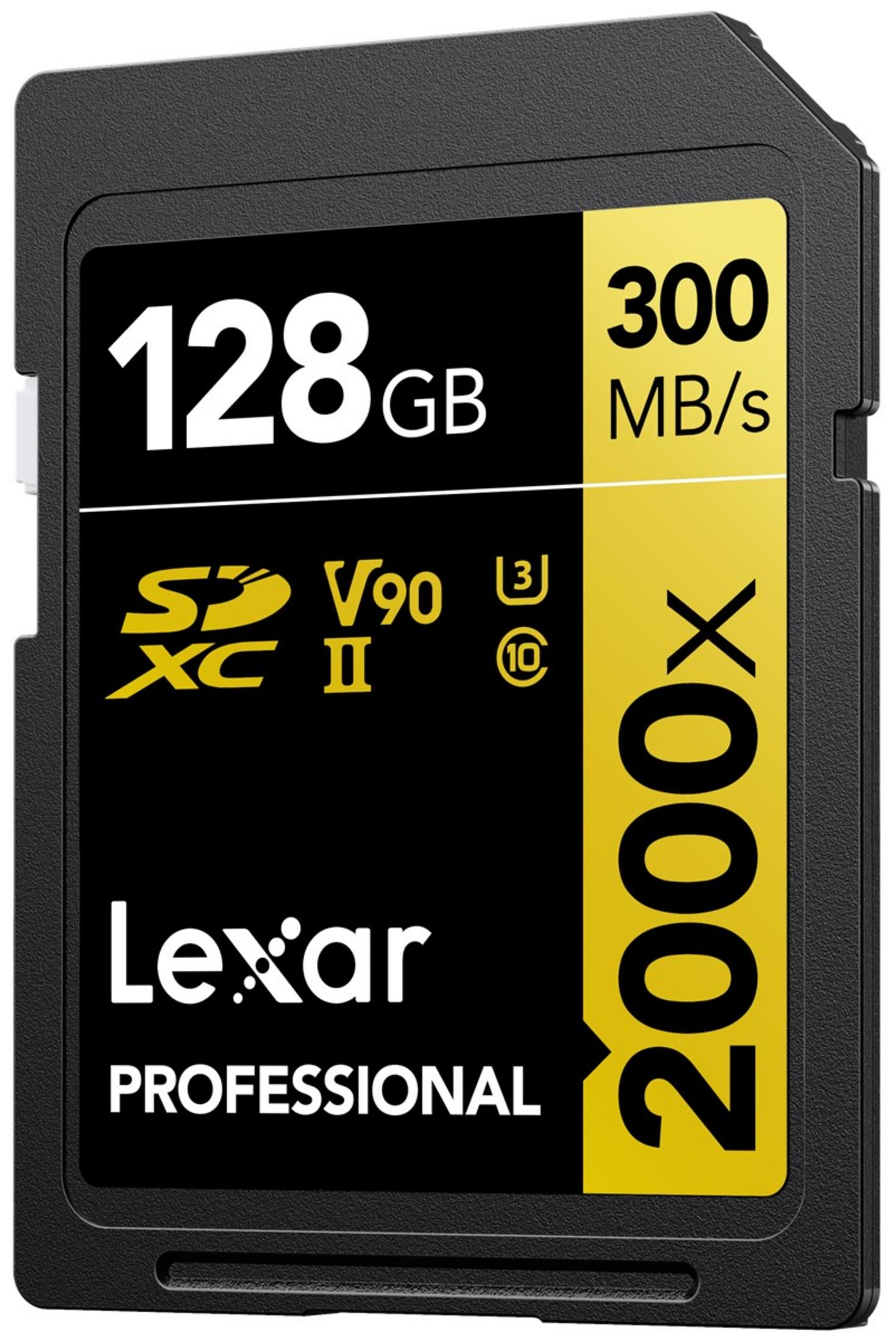 Carte mémoire Lexar 128Go SDXC II V90 à 300 Mo/s.