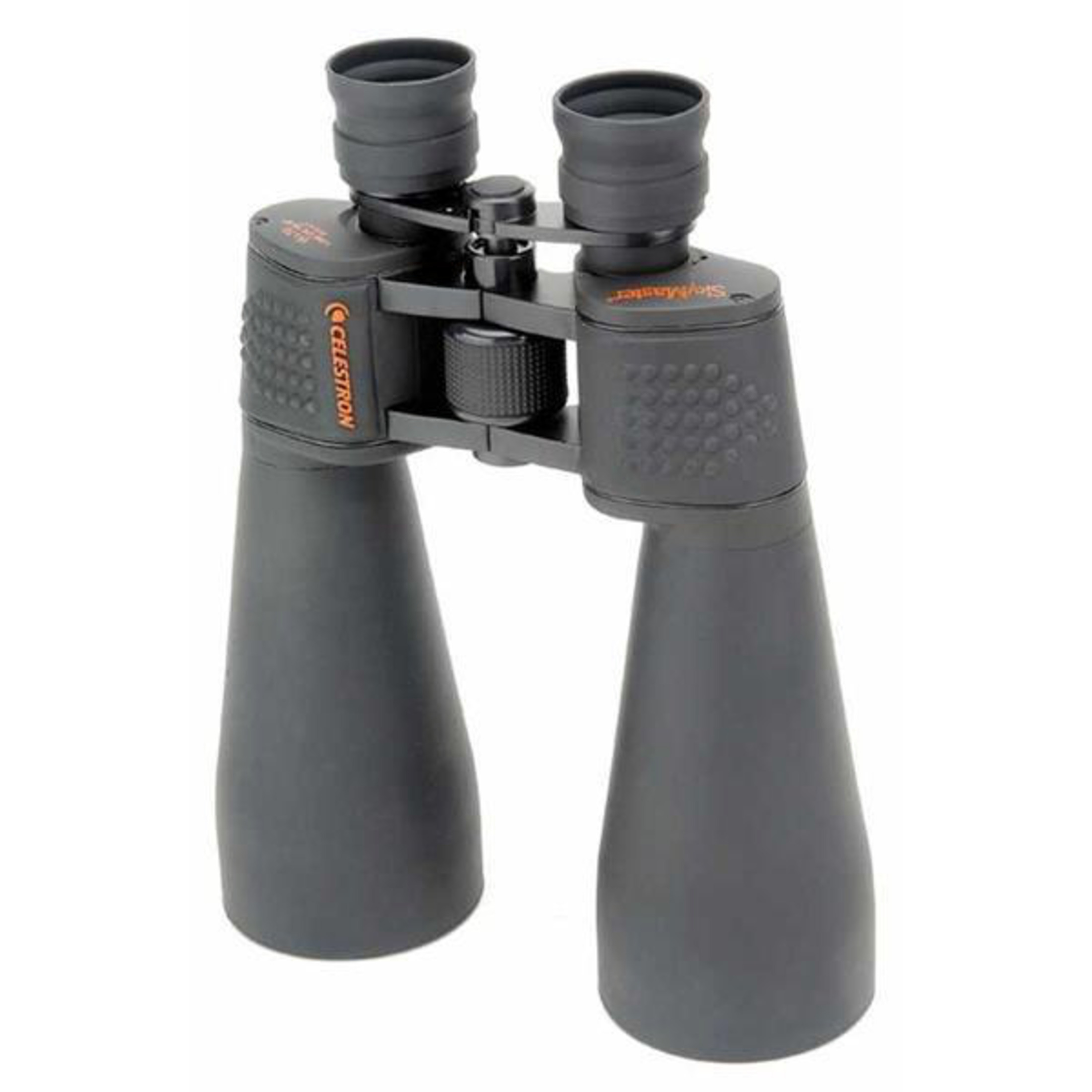 Jumelles Celestron SkyMaster grises avec molette de mise au point et capuchons.