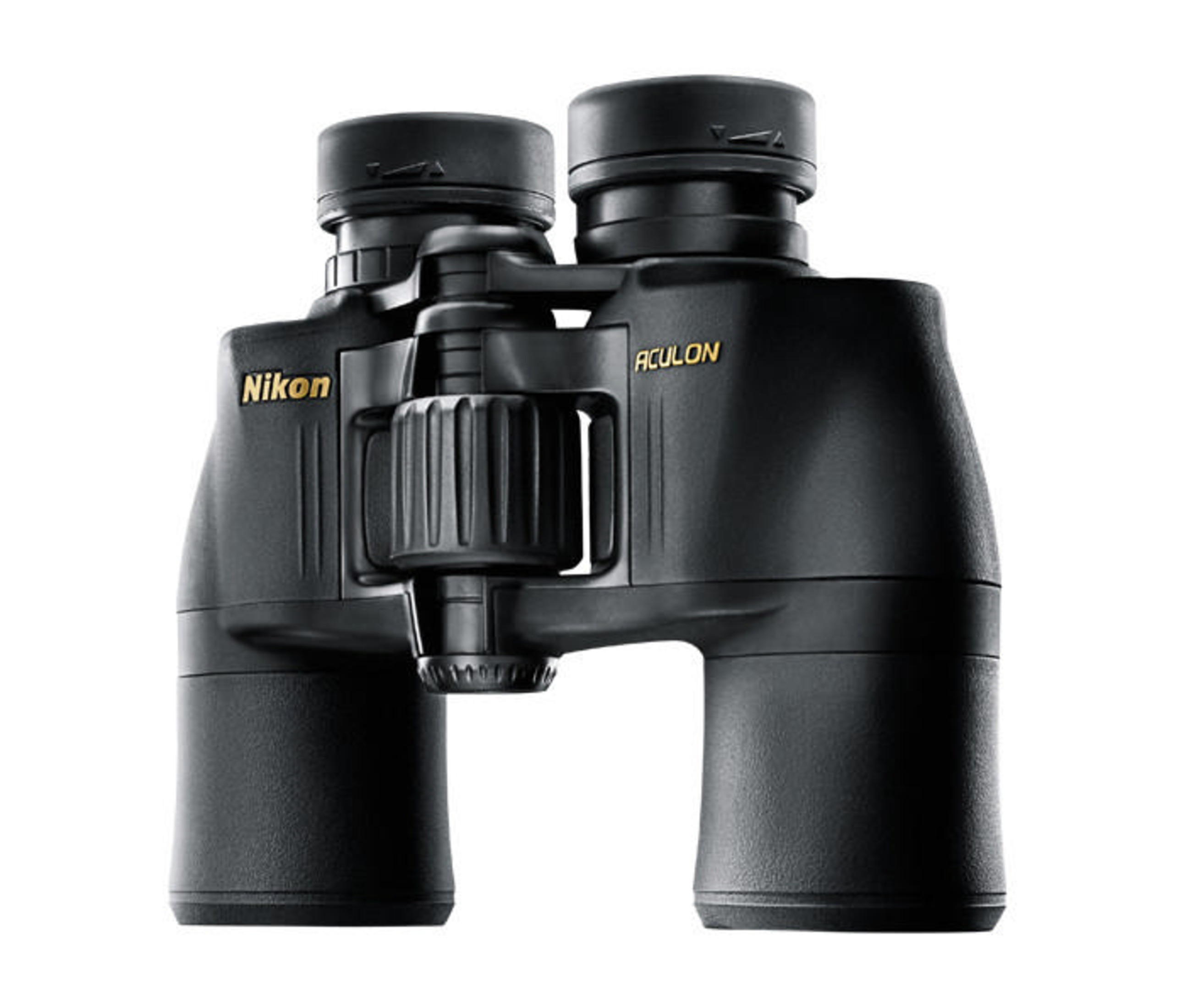 Binocolo Nikon nero con rotella di messa a fuoco e marchio.