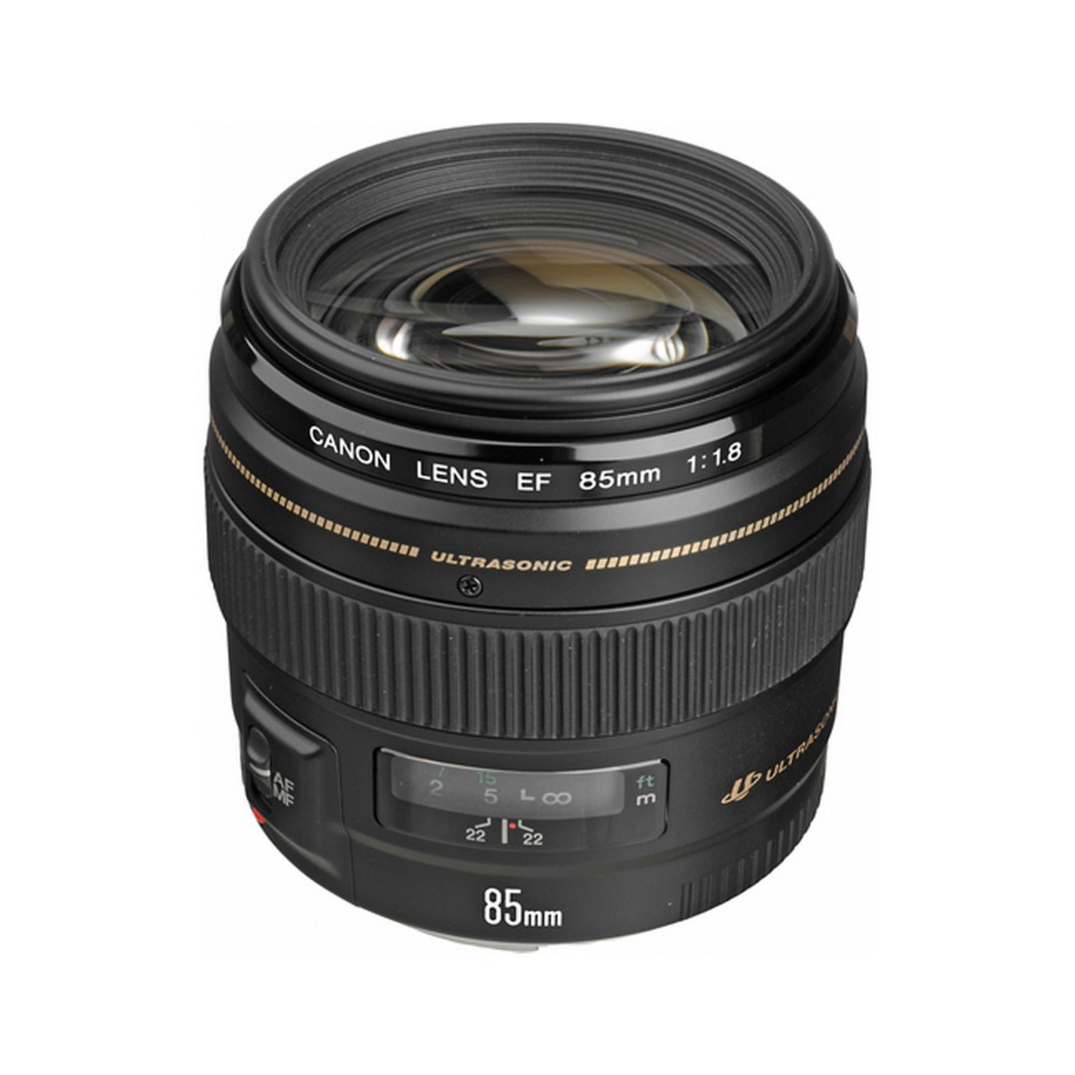 Un objetivo Canon EF 85mm 1:1,8 con enfoque ultrasónico.