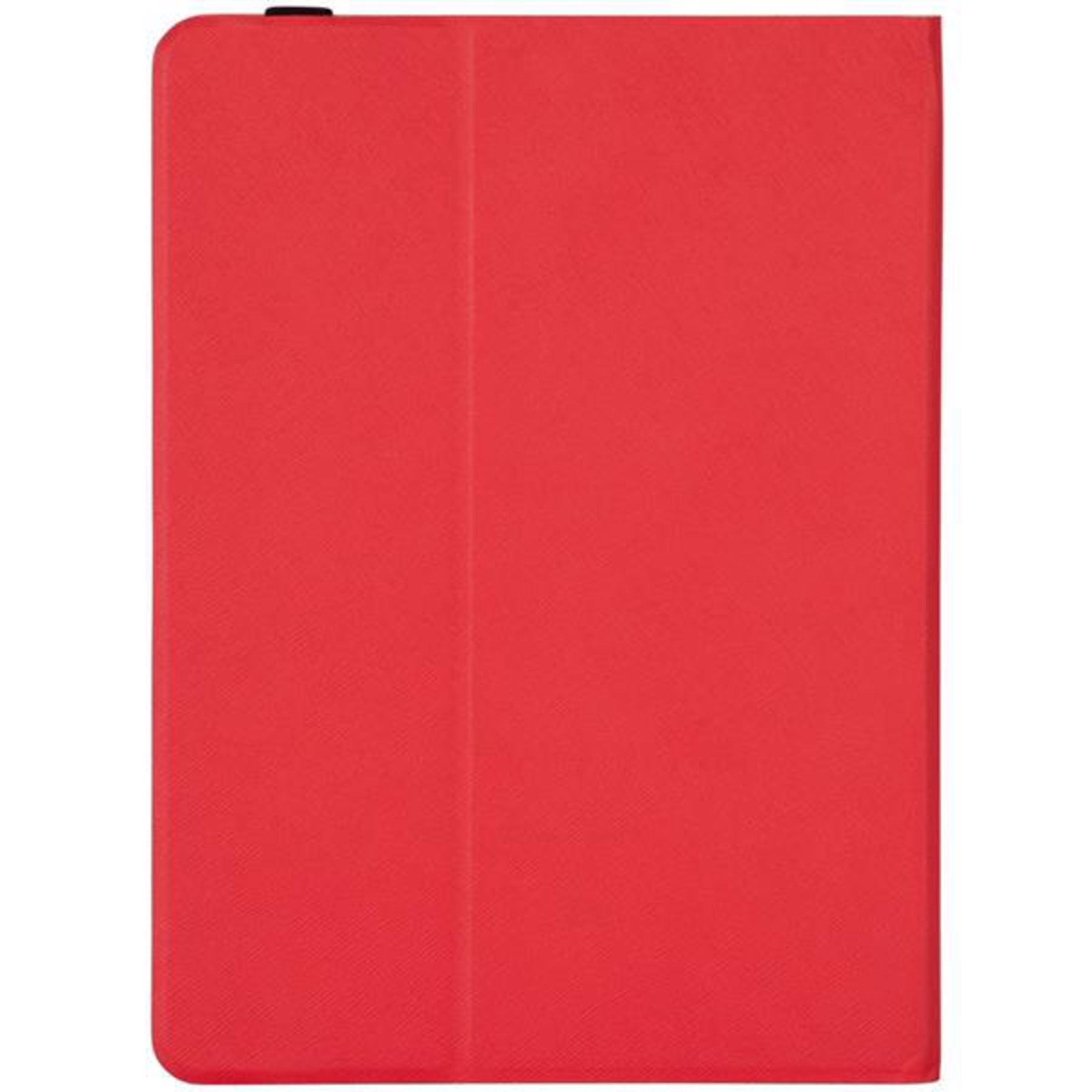 Una funda roja para tableta con un pliegue vertical en el medio.