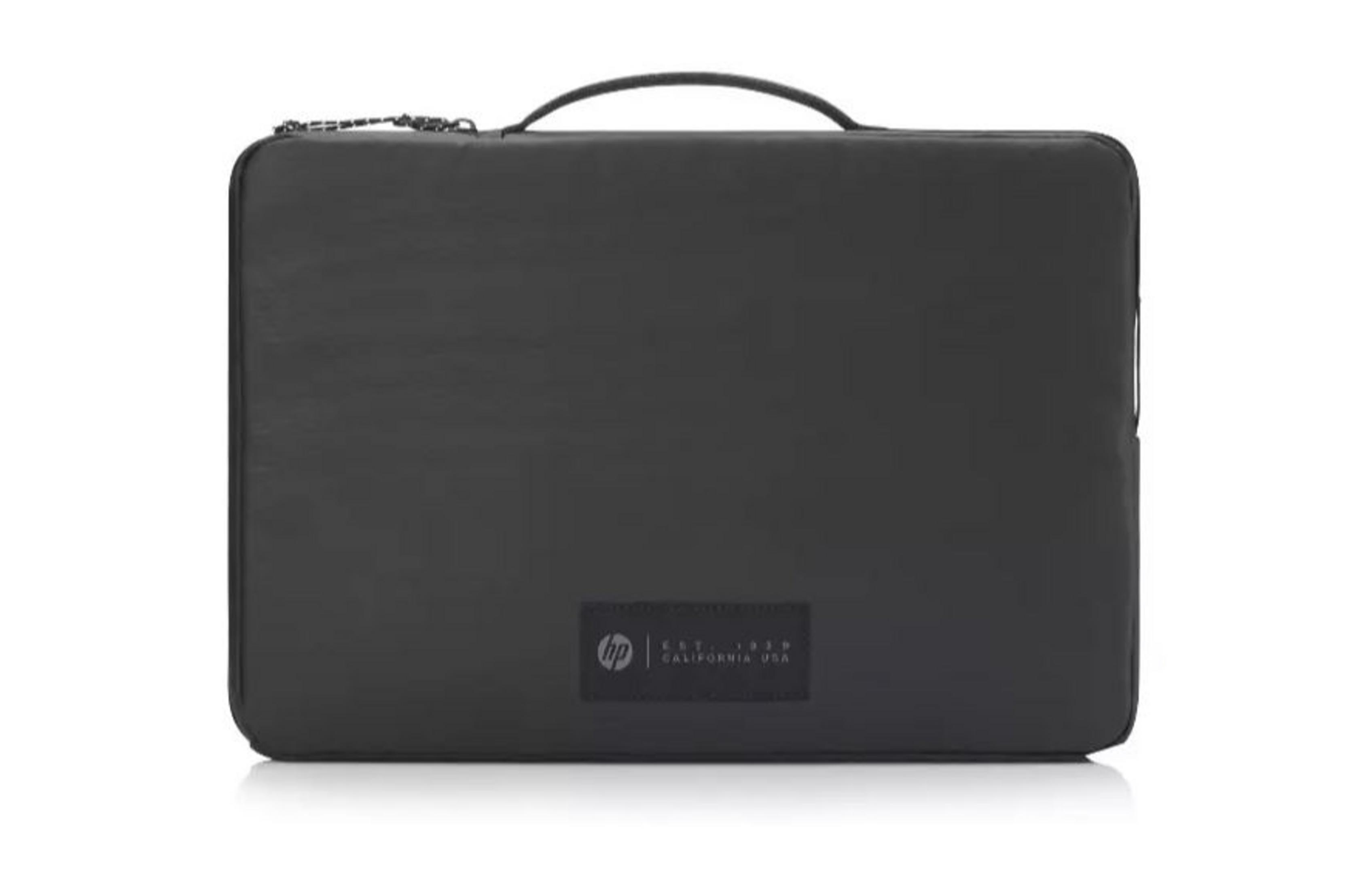 Borsa nera per laptop con manico e logo HP.