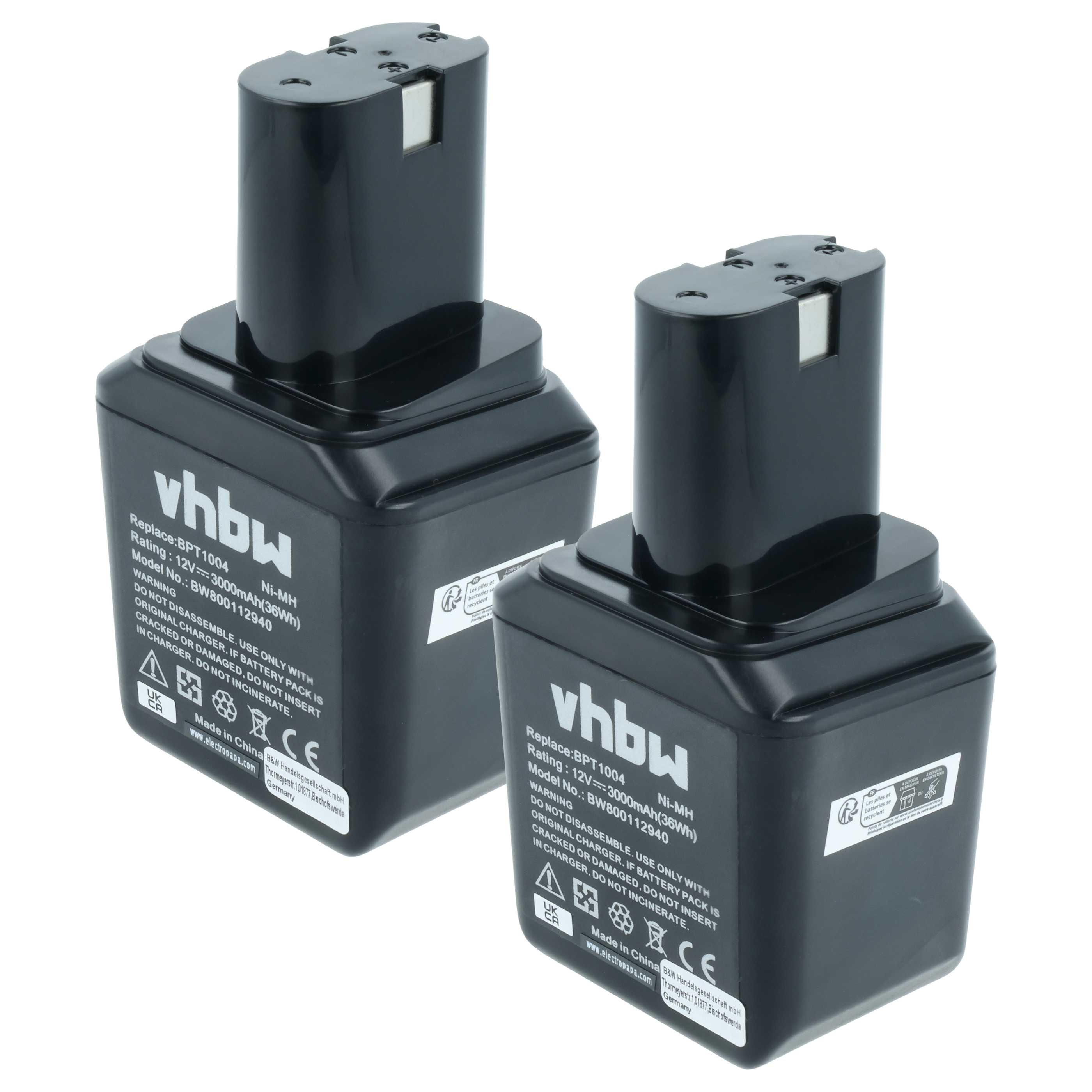 Zwei schwarze vhbw 12V Ni-MH Akkus, Modell BW800112940.