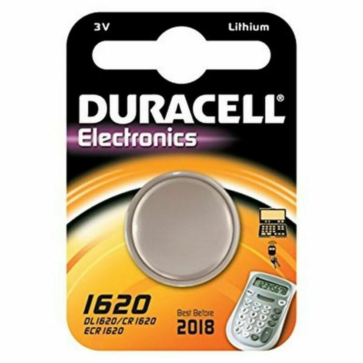 Duracell 1620 Lithium-Knopfzelle, 3V, mit Best Before 2018.