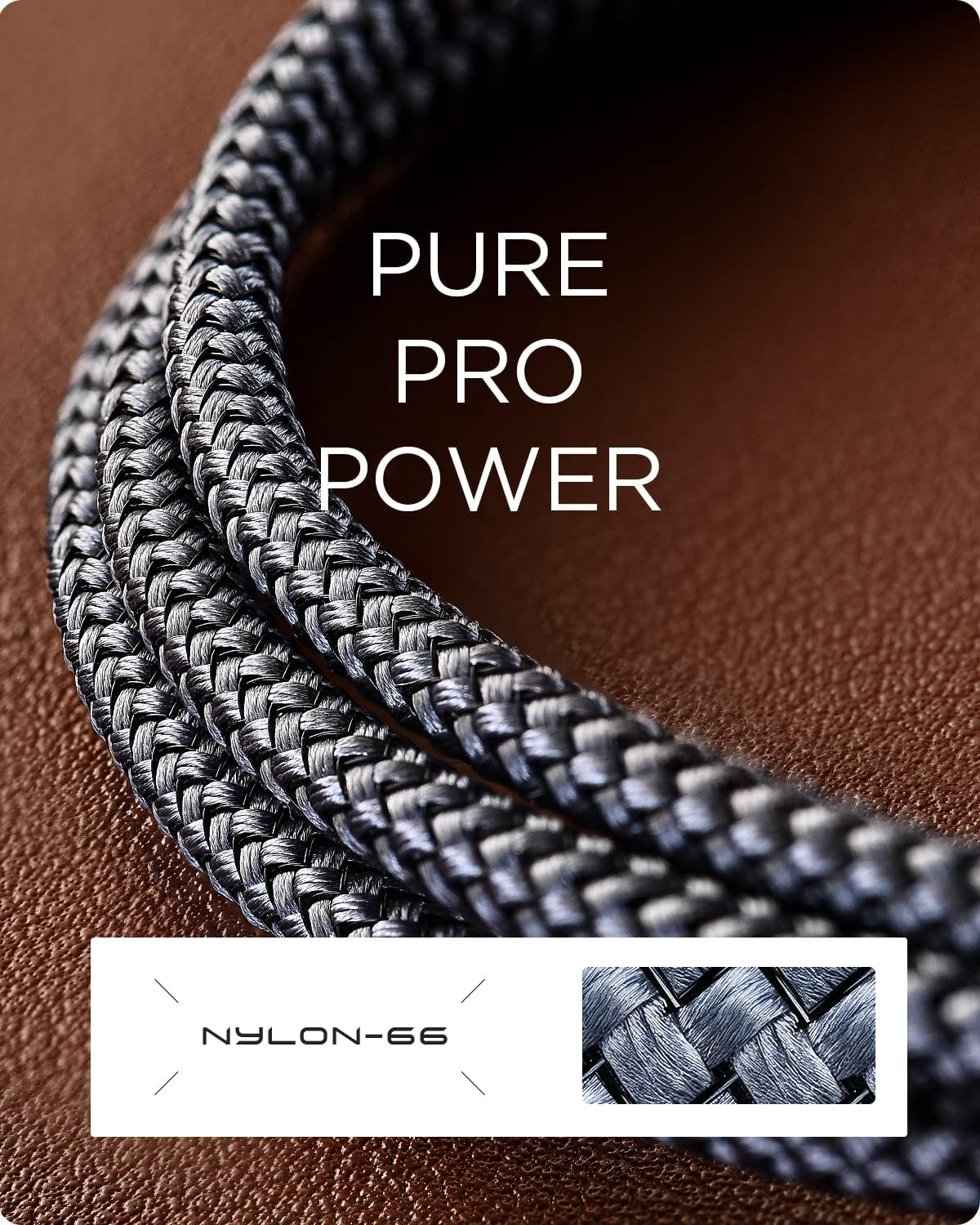 Czarny pleciony kabel z napisem 'PURE PRO POWER'.