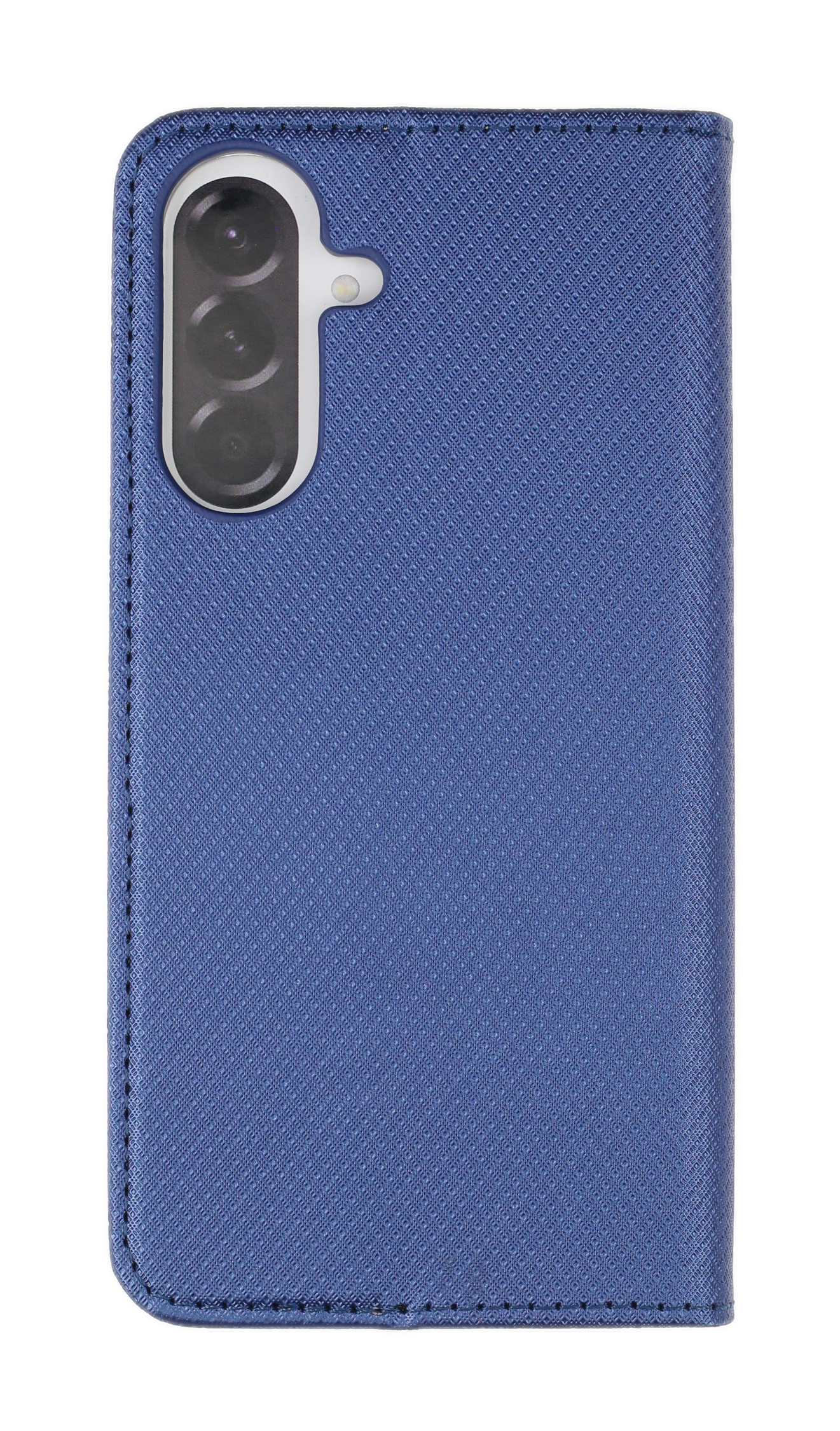 Blaue Handyhülle mit drei Kameras auf der Rückseite.