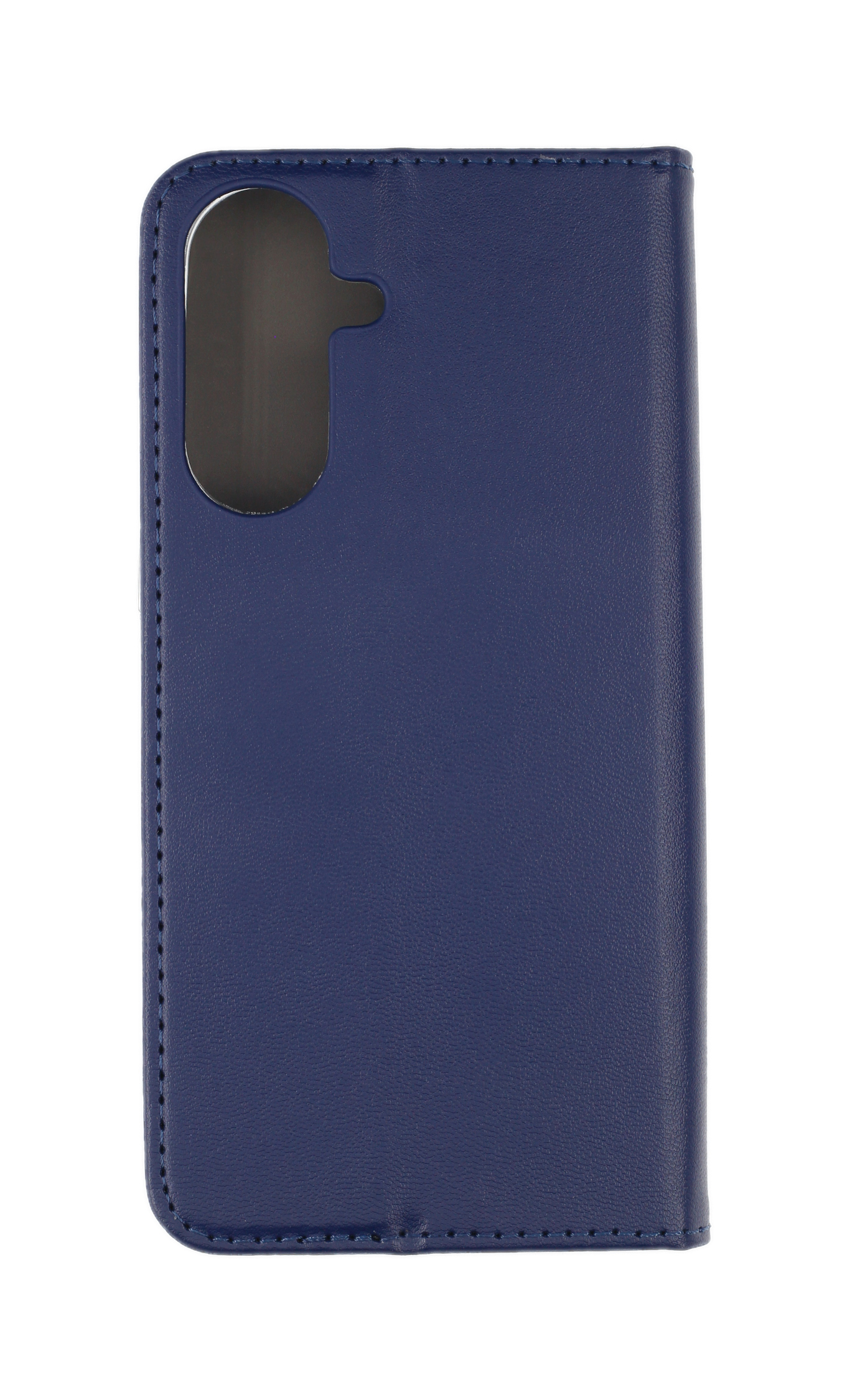 Dunkelblaue Lederhülle für ein Smartphone mit Ausschnitt für die Kamera.