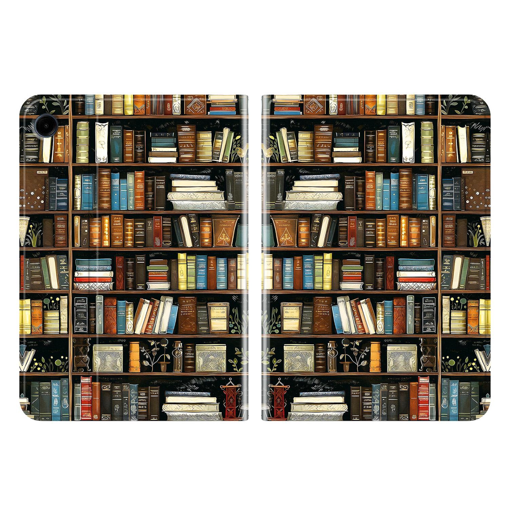 Eine detaillierte Abbildung eines Bücherregals mit vielen Büchern in verschiedenen Farben und Größen.