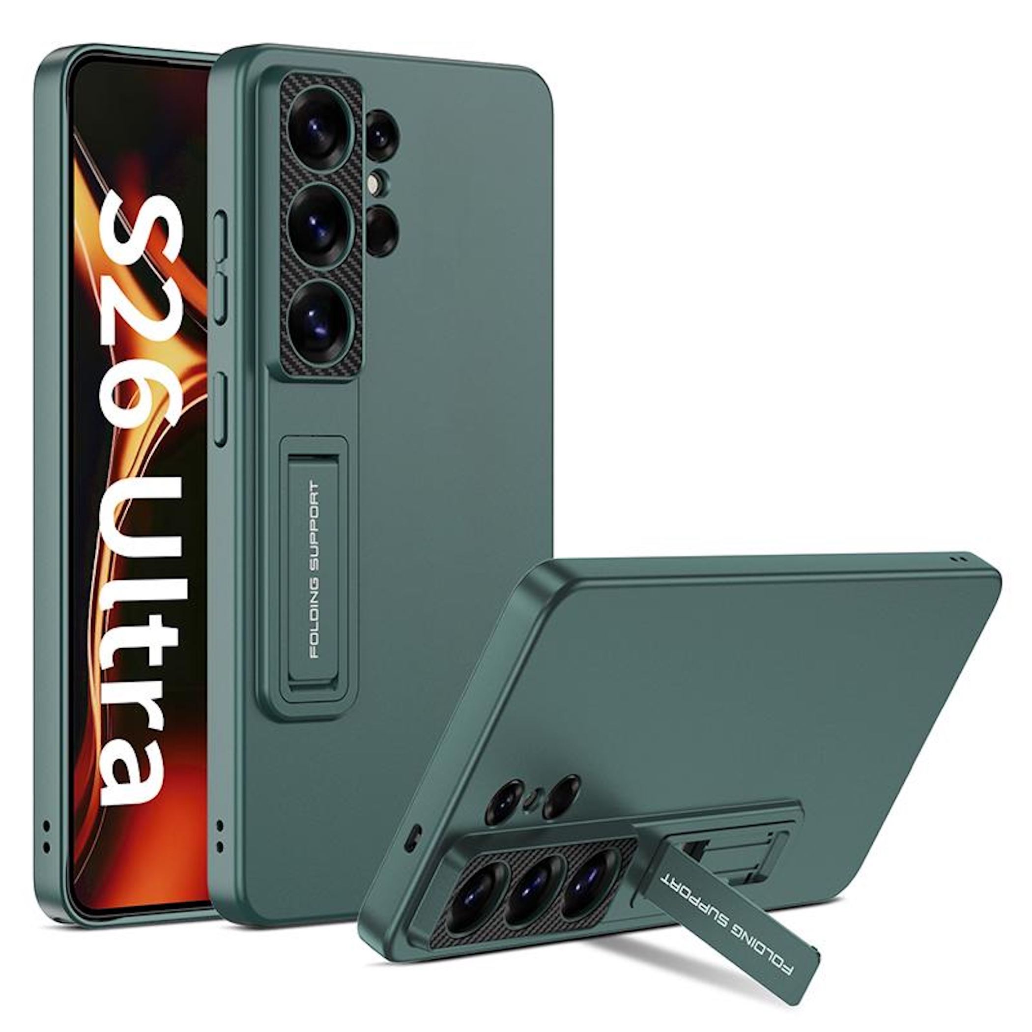 Grüne Handyhülle mit Ständer für Samsung S26 Ultra, Kameraobjektiven
