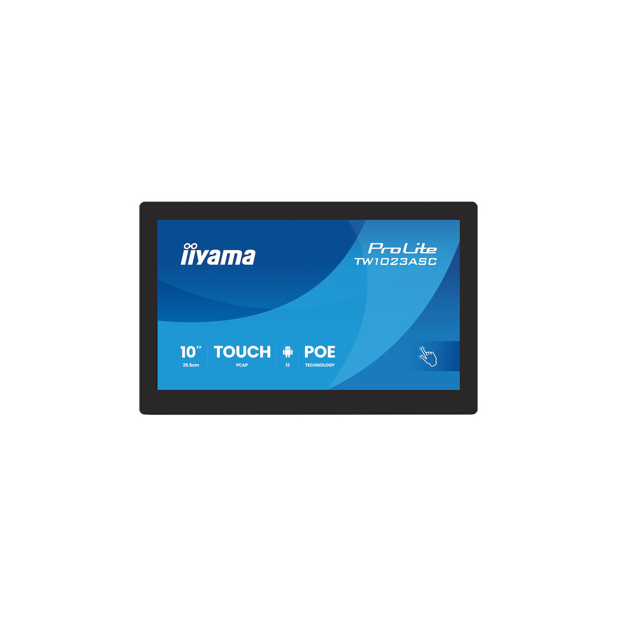 Ein 10-Zoll-Touchscreen-Monitor mit POE-Technologie und Android-Symbol.