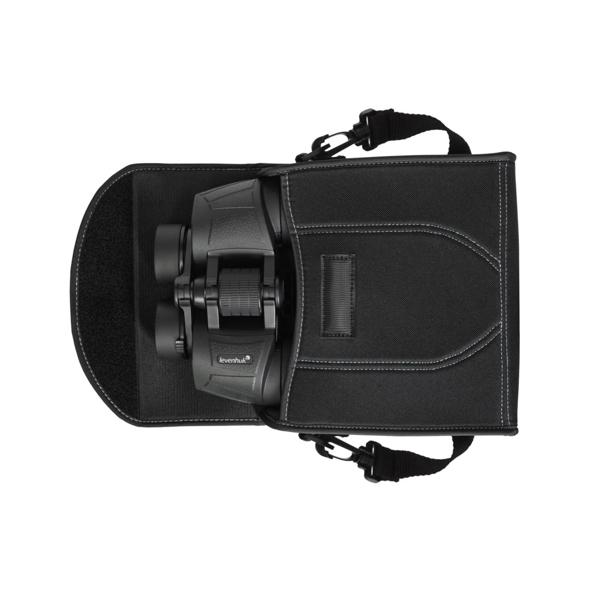 Binocolo grigio in custodia nera con cinghie