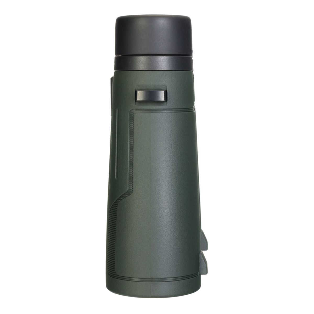 Un binocolo verde con tappo nero, isolato su sfondo bianco.