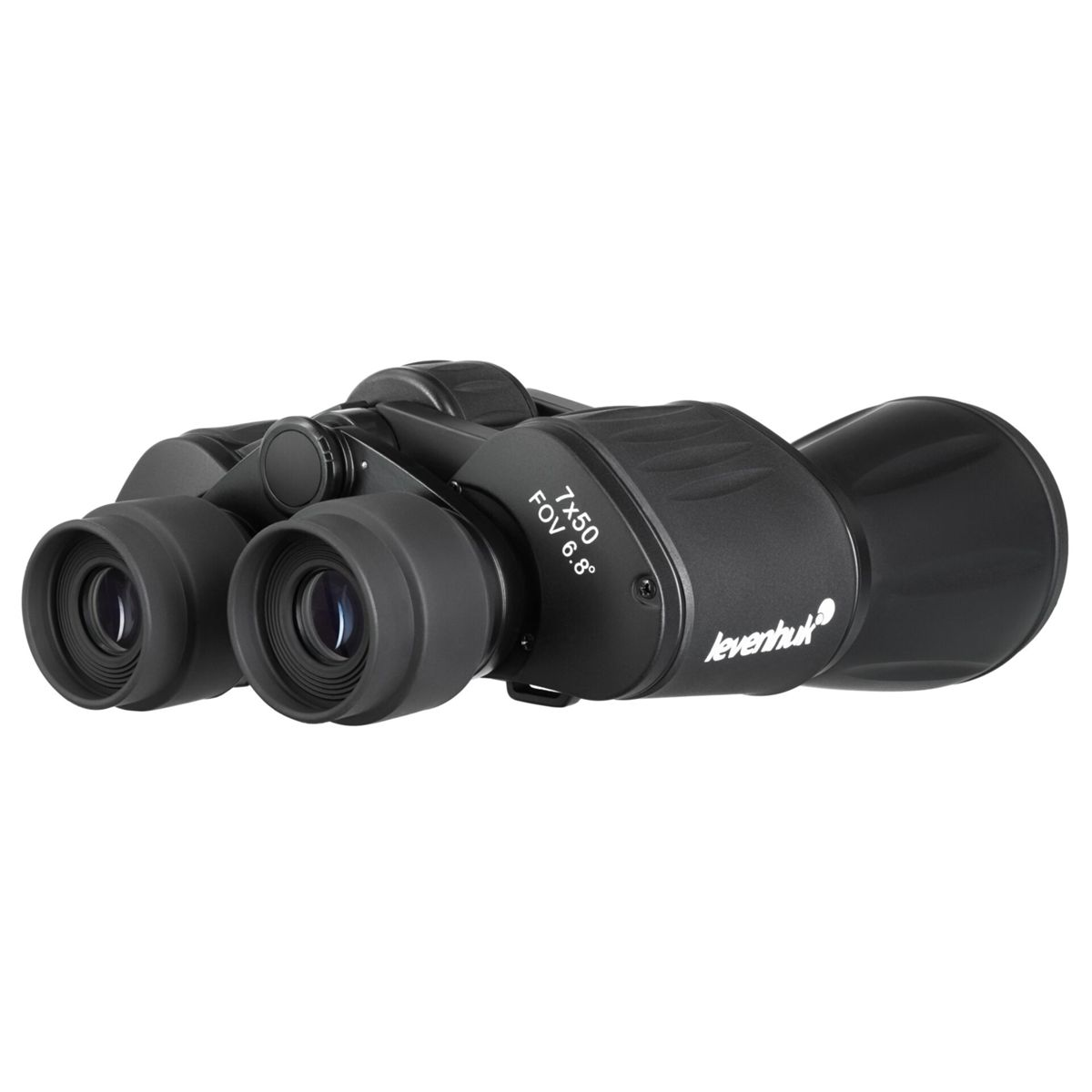 Schwarze Fernglas mit Beschriftung 7x50 FOV 6.8° und Levenhuk Logo.