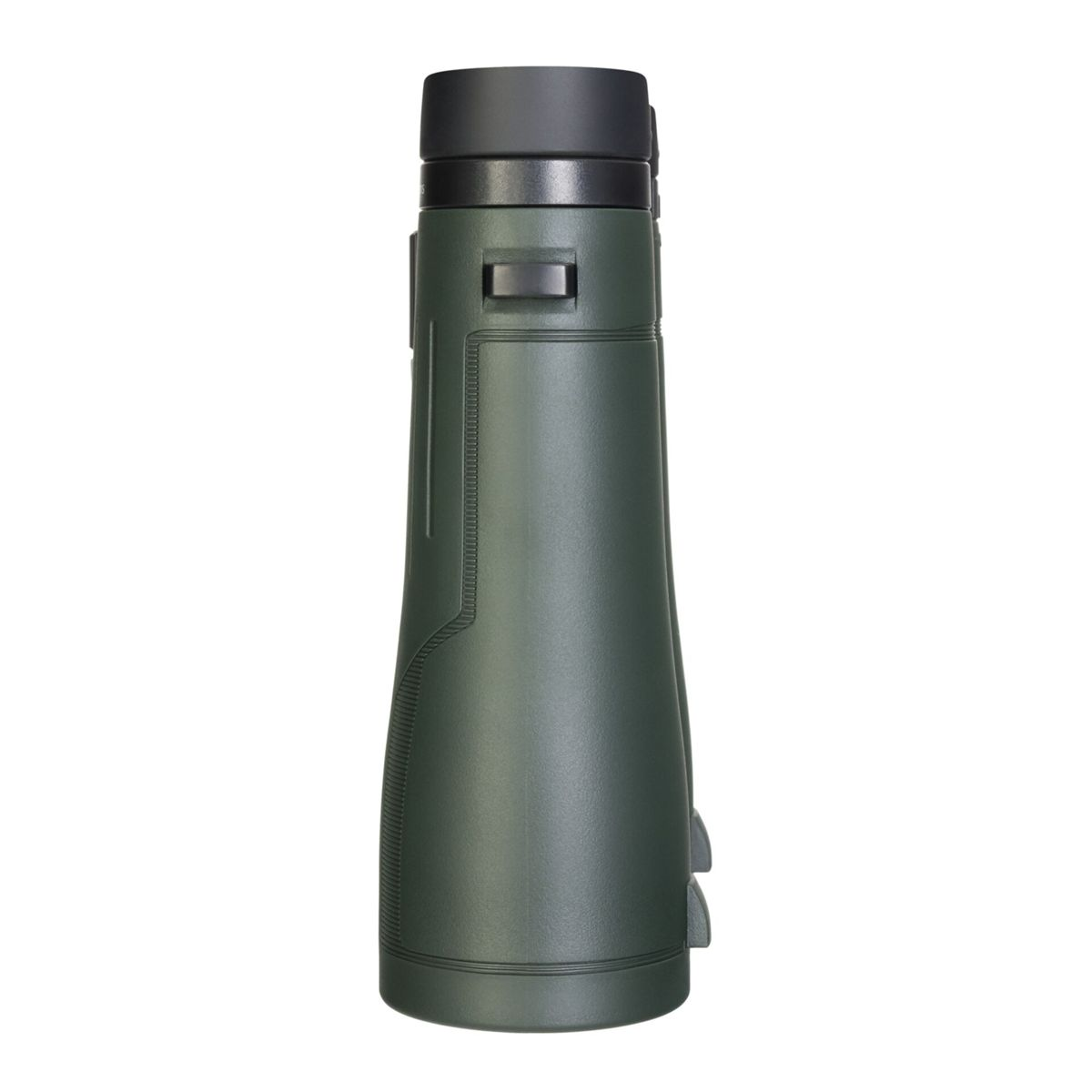 Un binocolo verde con parte superiore nera su sfondo bianco.