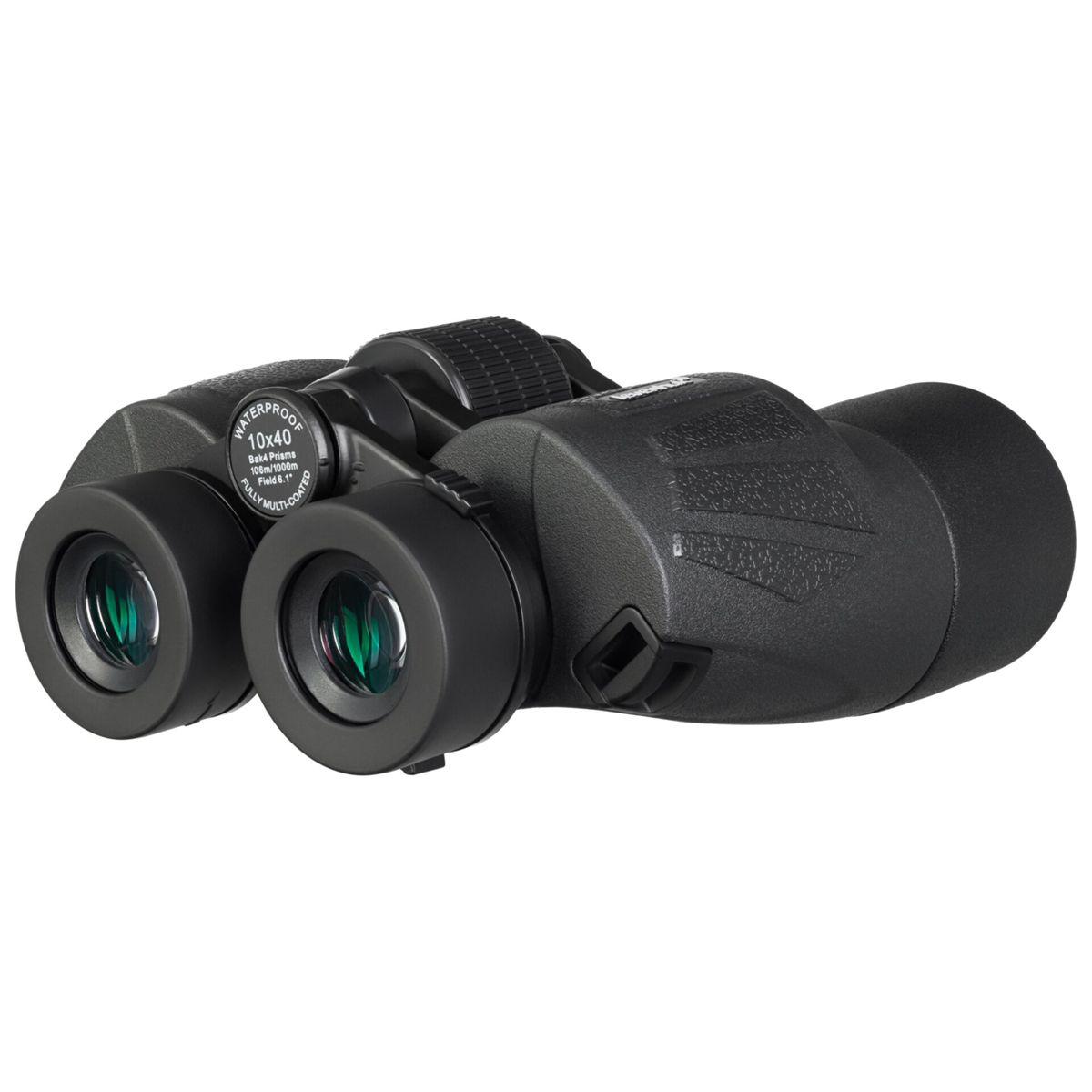 Schwarze Fernglas mit 10x40 Vergrößerung, wasserdicht und mehrfach beschichtet.