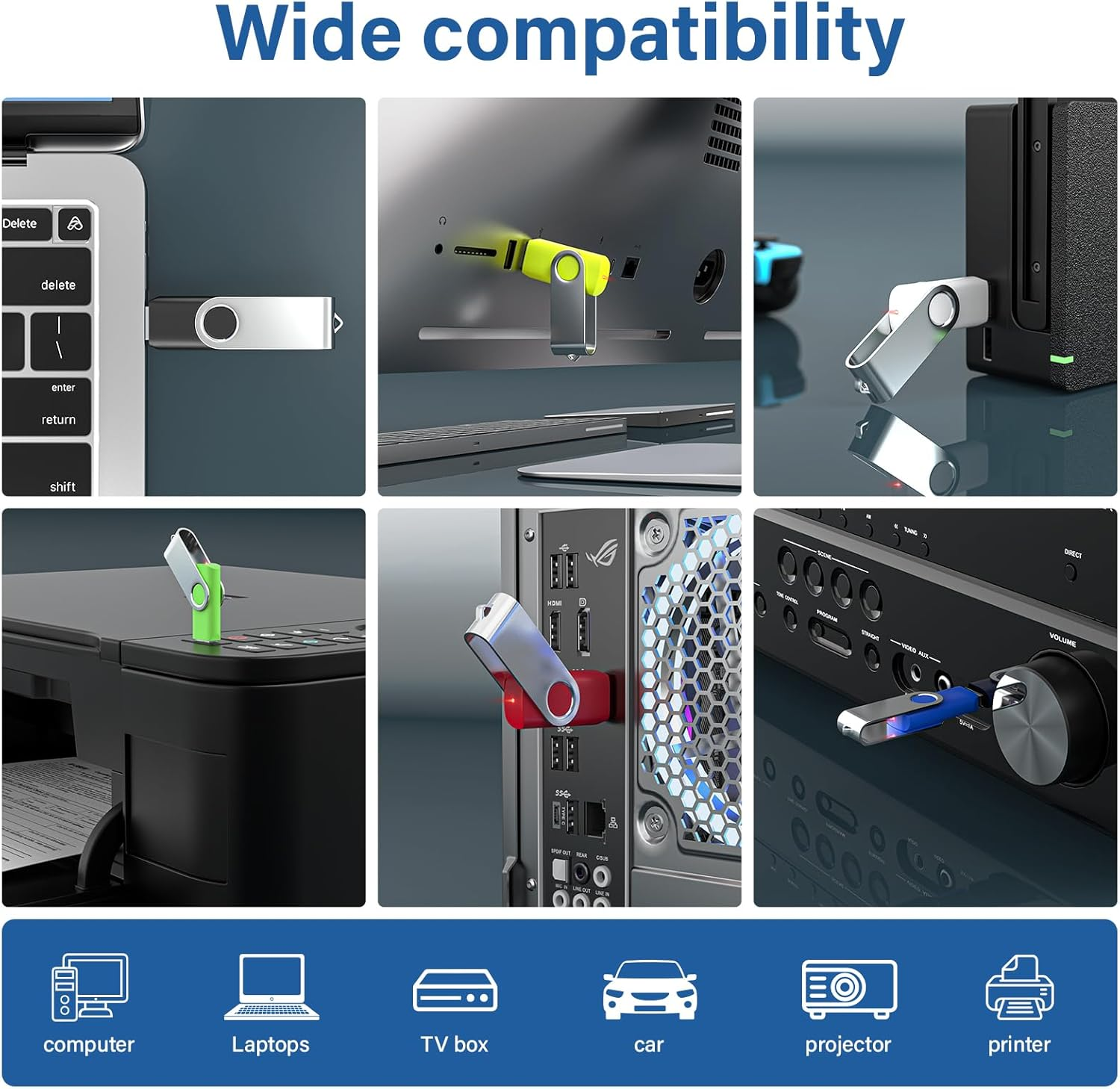 Pendrive'y są podłączane do laptopów, telewizorów, samochodów i drukarek.
