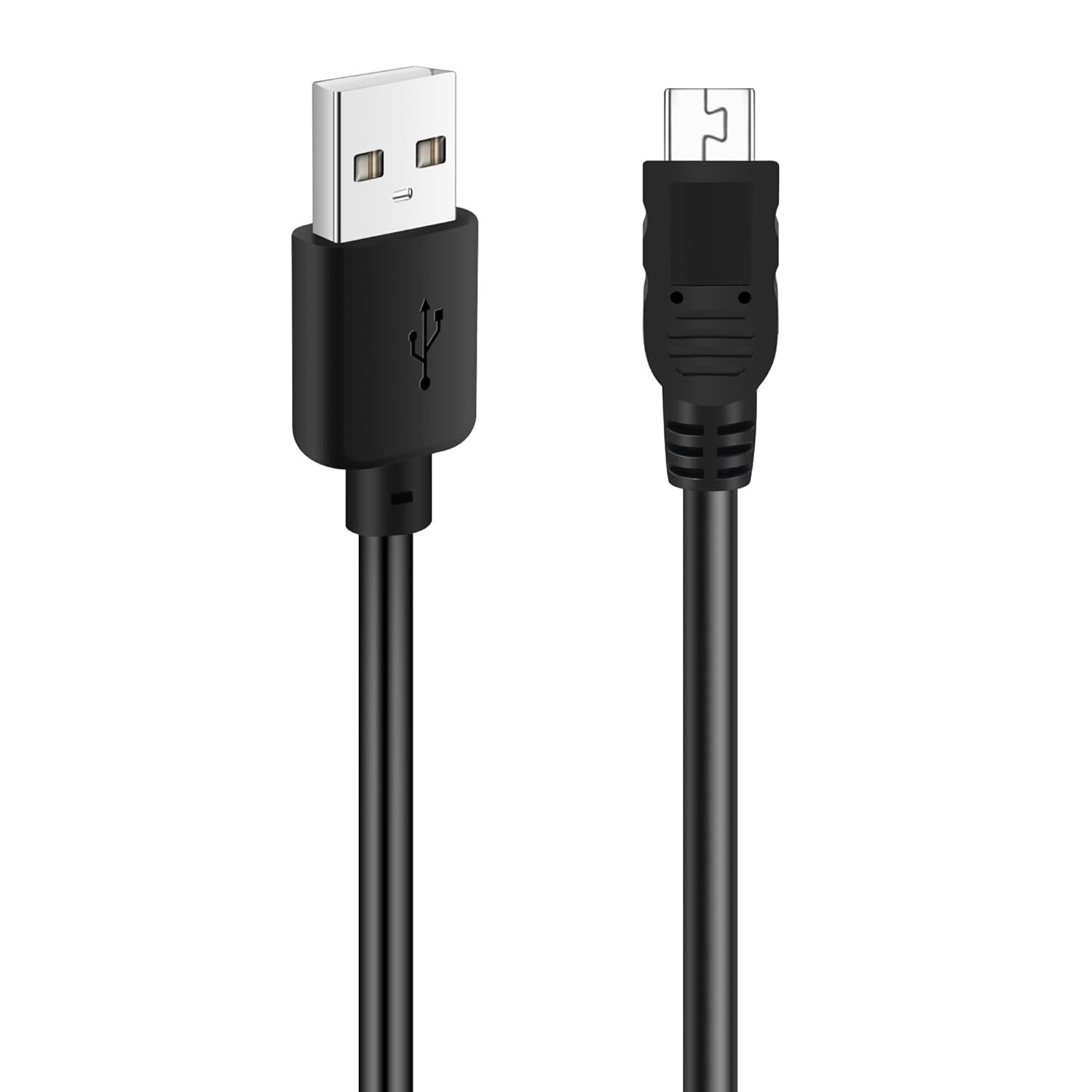 Un cavo USB nero con connettore USB-A standard e connettore micro-USB.