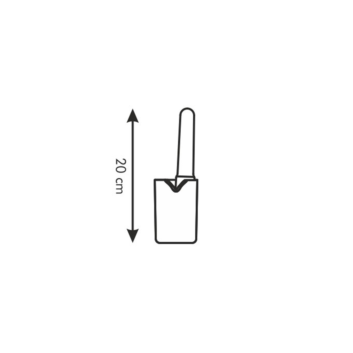 Eine schematische Darstellung einer Schaufel mit einem Griff und einer Messung von 20 cm.