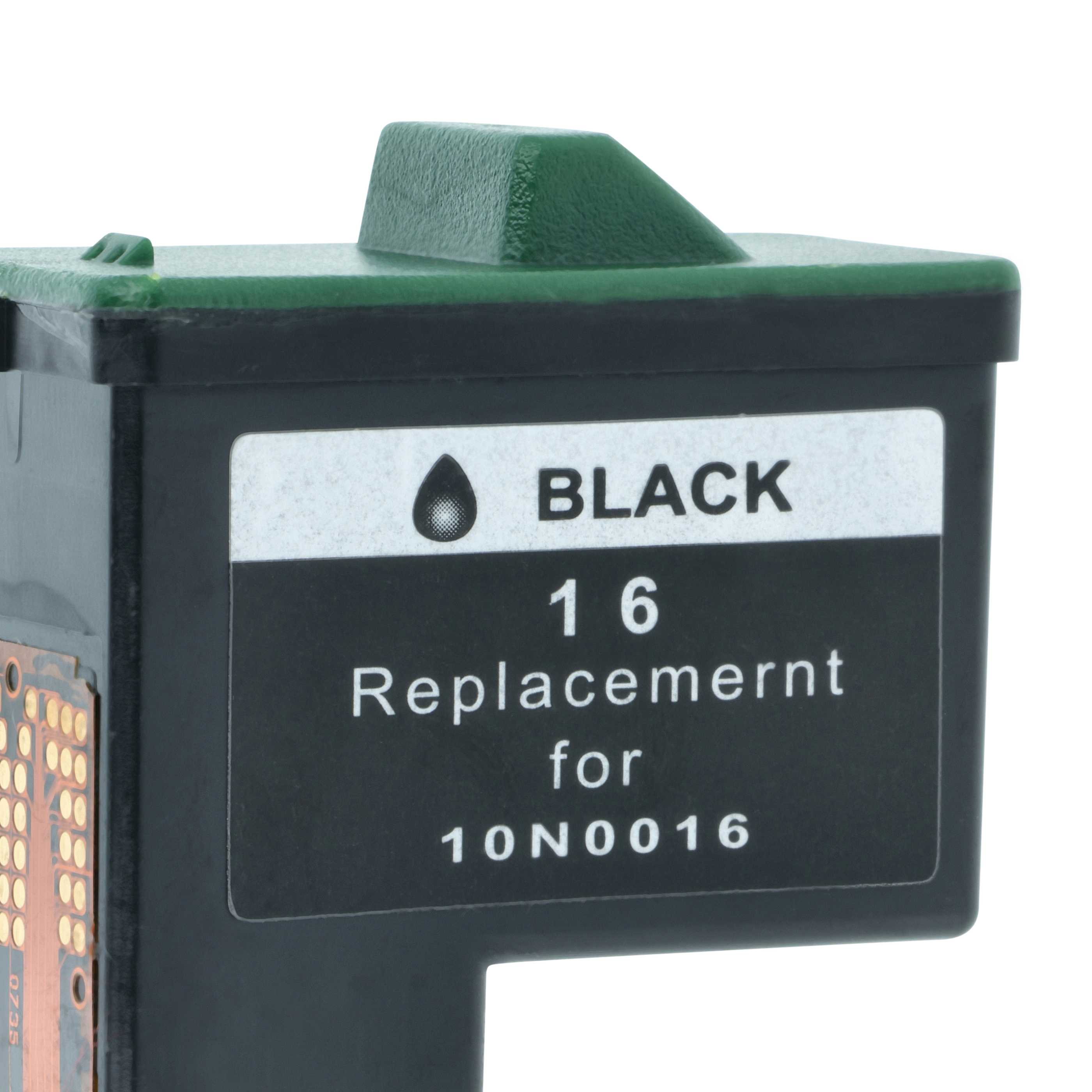Schwarze Tintenpatrone 16, Ersatz für 10N0016 mit grüner Kappe.
