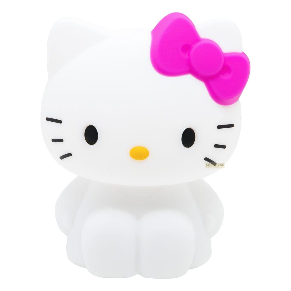 Eine weiße Hello Kitty Figur mit einer rosa Schleife und gelber Nase.