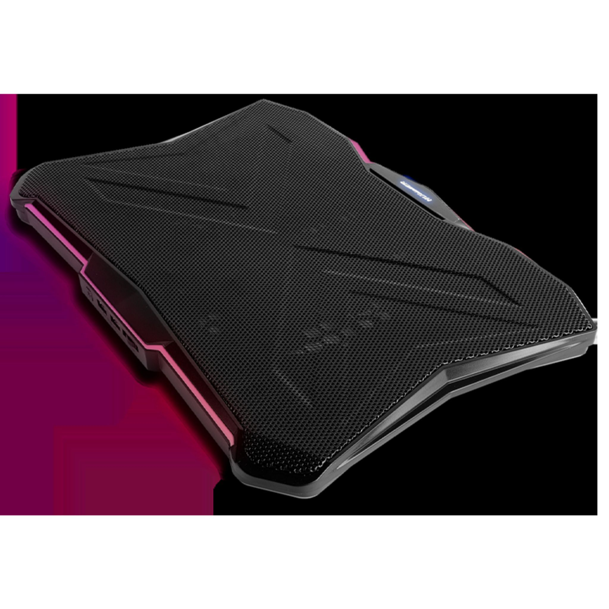 Base di raffreddamento nera per laptop con superficie a rete.