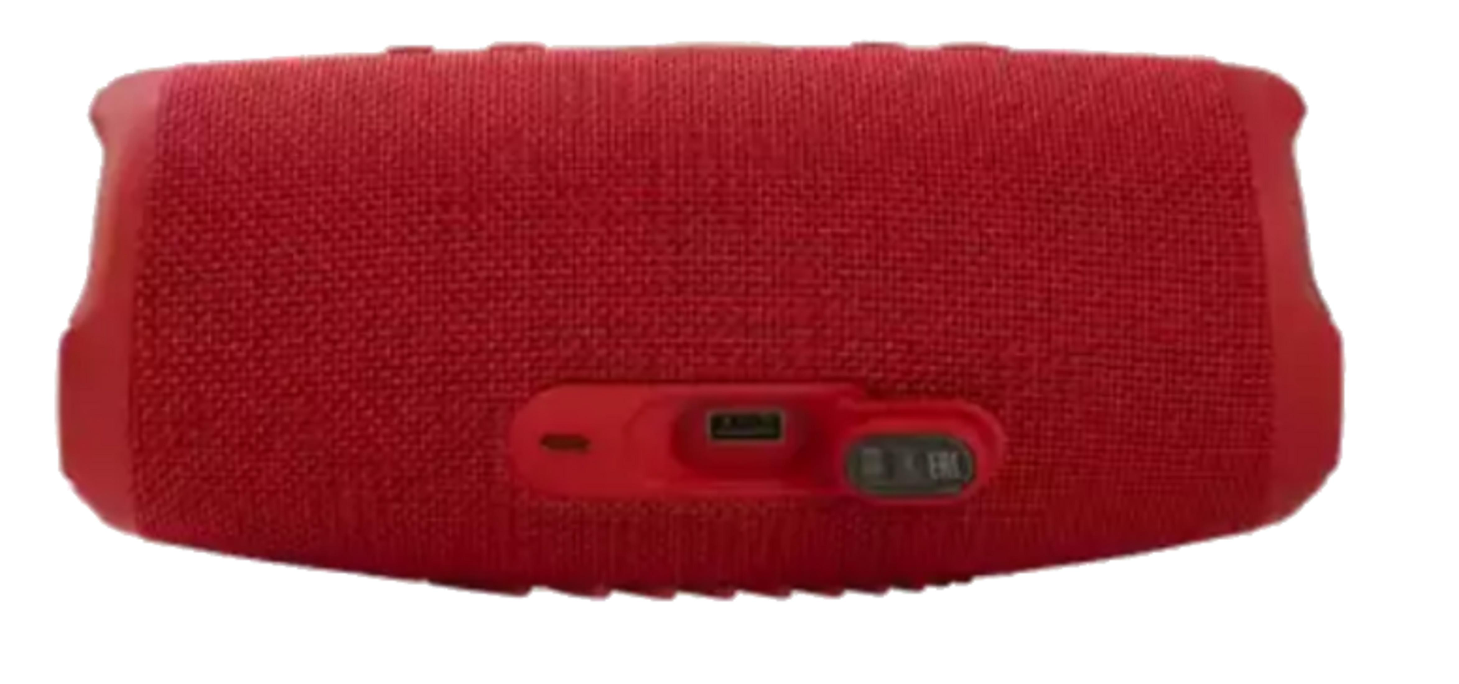 Czerwony głośnik z portami USB-C i ERC.
