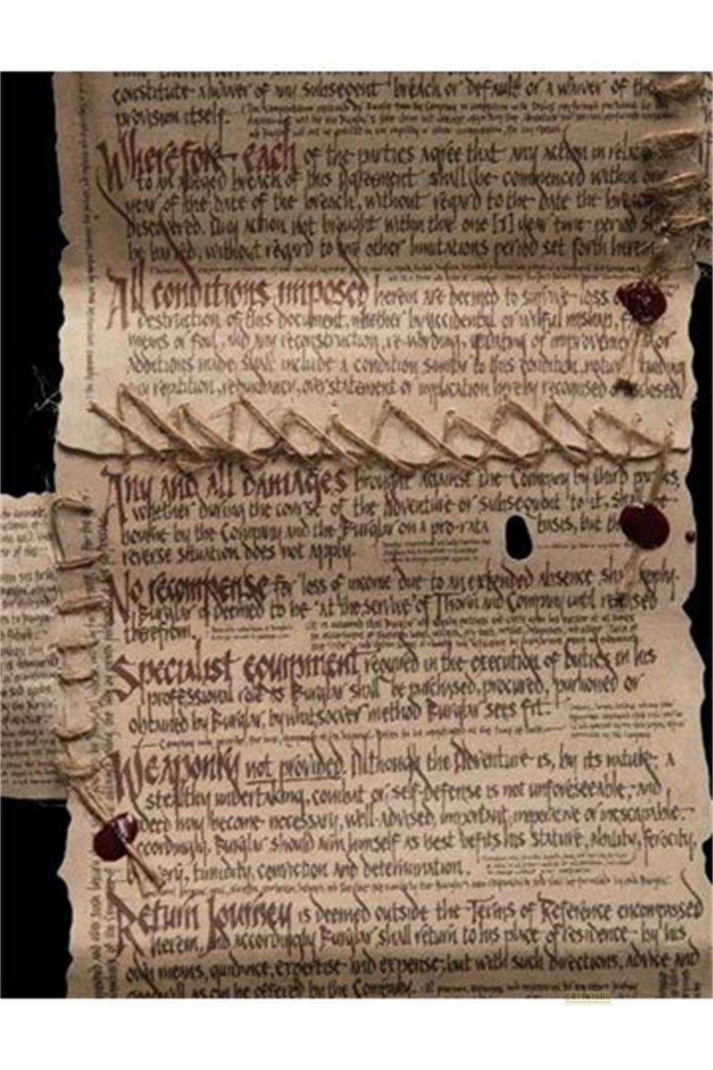 Ein vergilbtes Dokument mit handgeschriebener Tinte, Siegeln und Schnur.