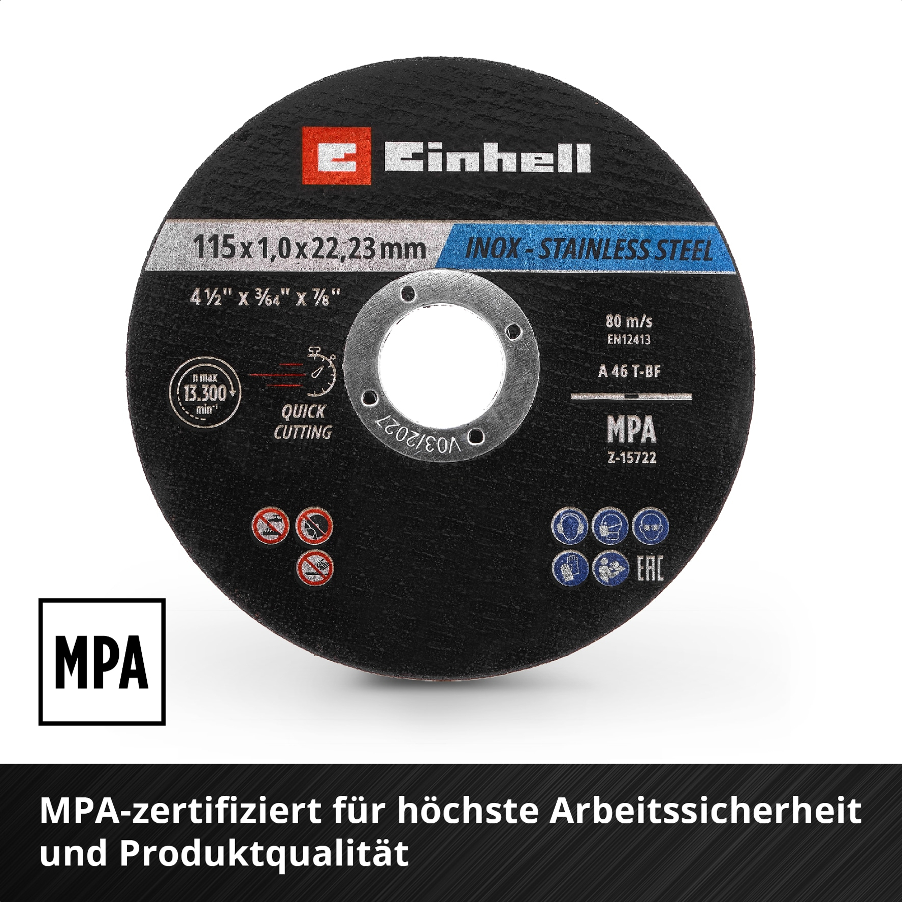 Einhell Trennscheibe für Edelstahl, 115mm, MPA-zertifiziert.