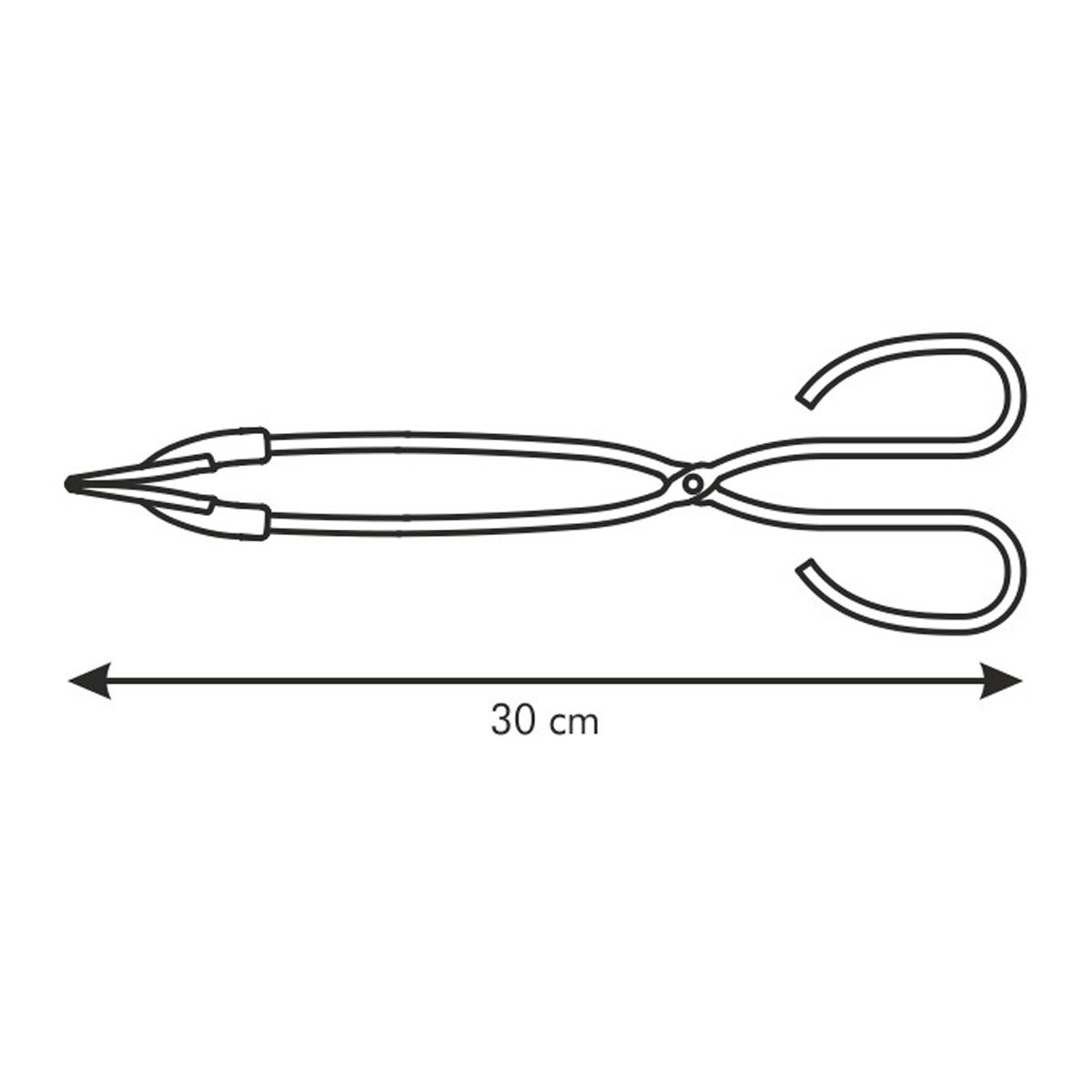 Una pinza da 30 cm con presa a punta e manici ad anello alla fine.