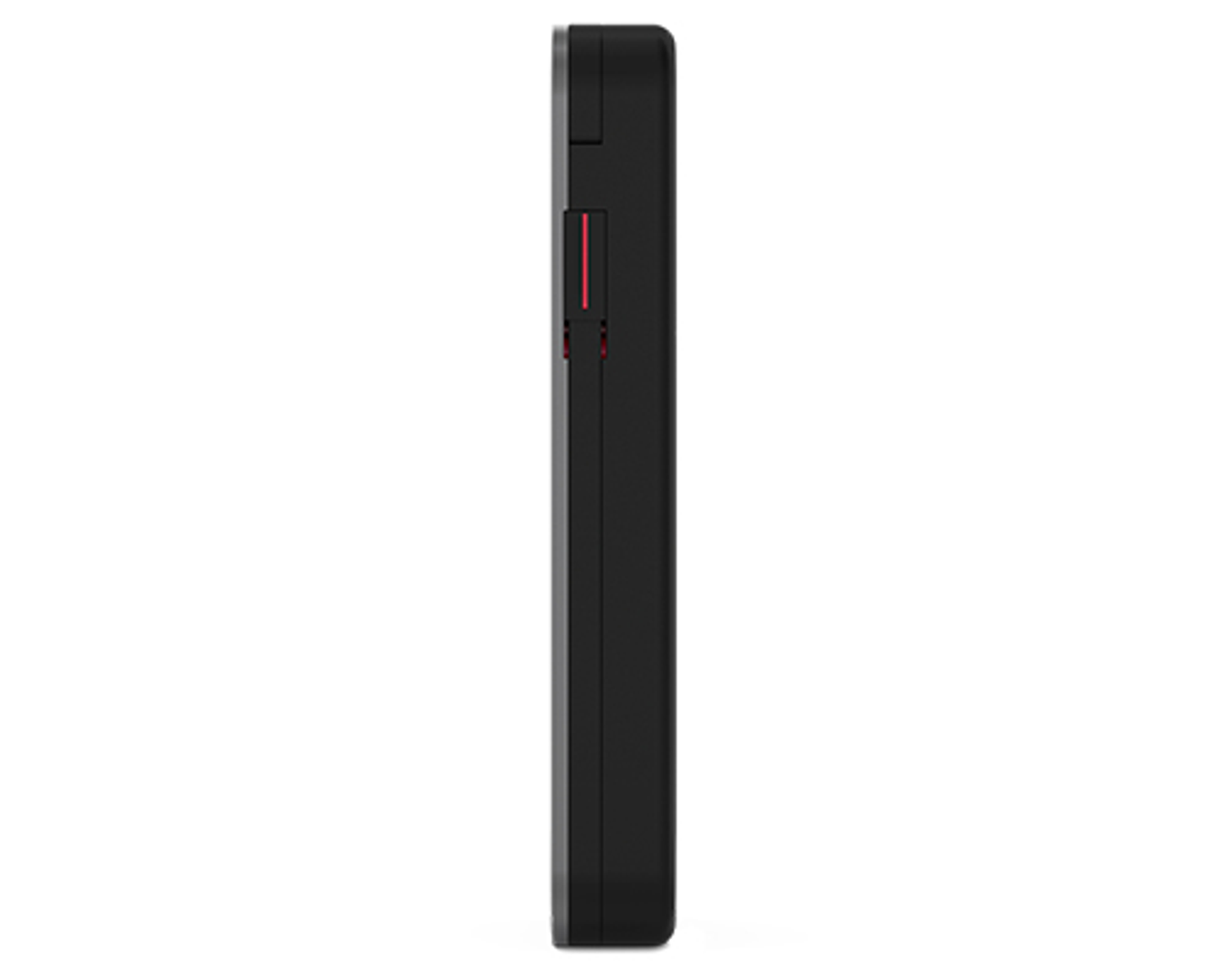 Appareil rectangulaire noir avec un curseur rouge sur le côté.