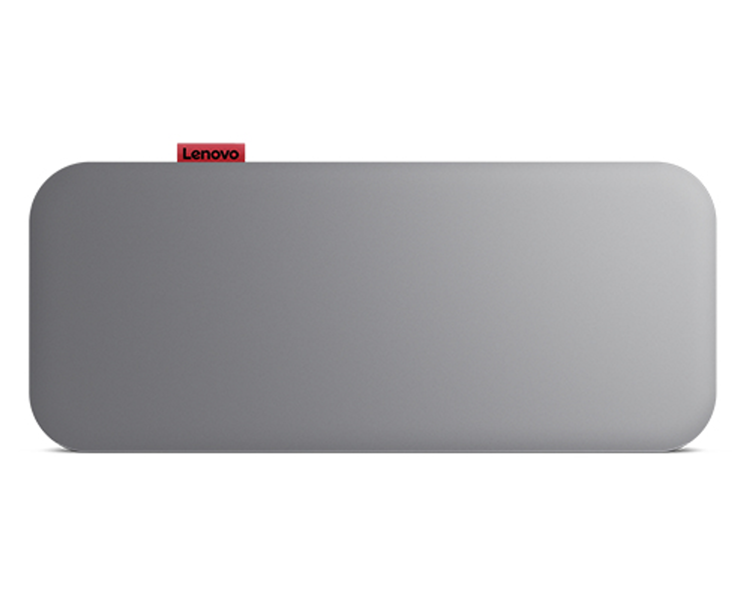 Ordinateur portable gris avec logo Lenovo rouge en haut à gauche.
