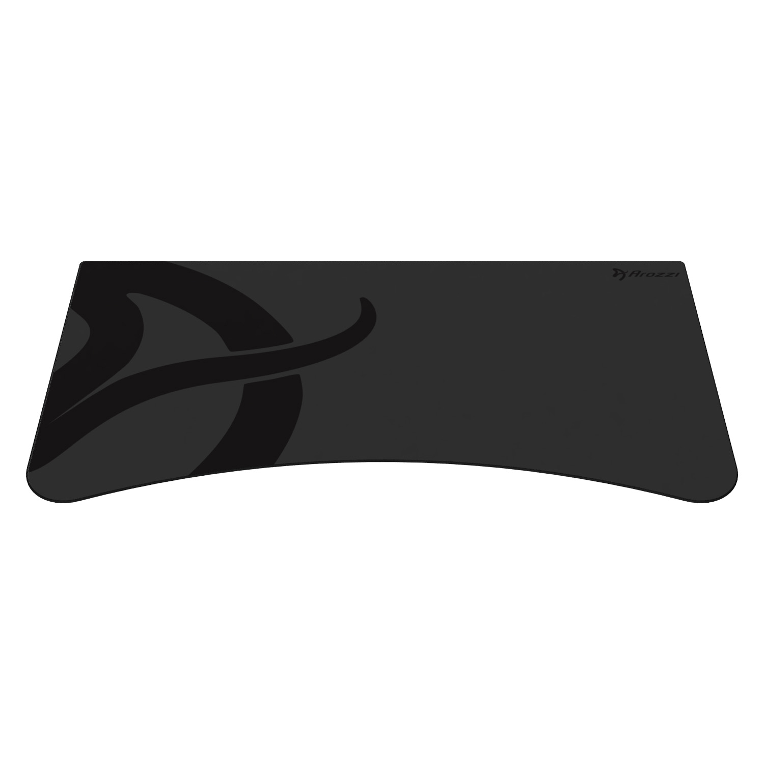 Zwarte muismat met een donkergrijs logo links en Arozzi-tekst rechts.