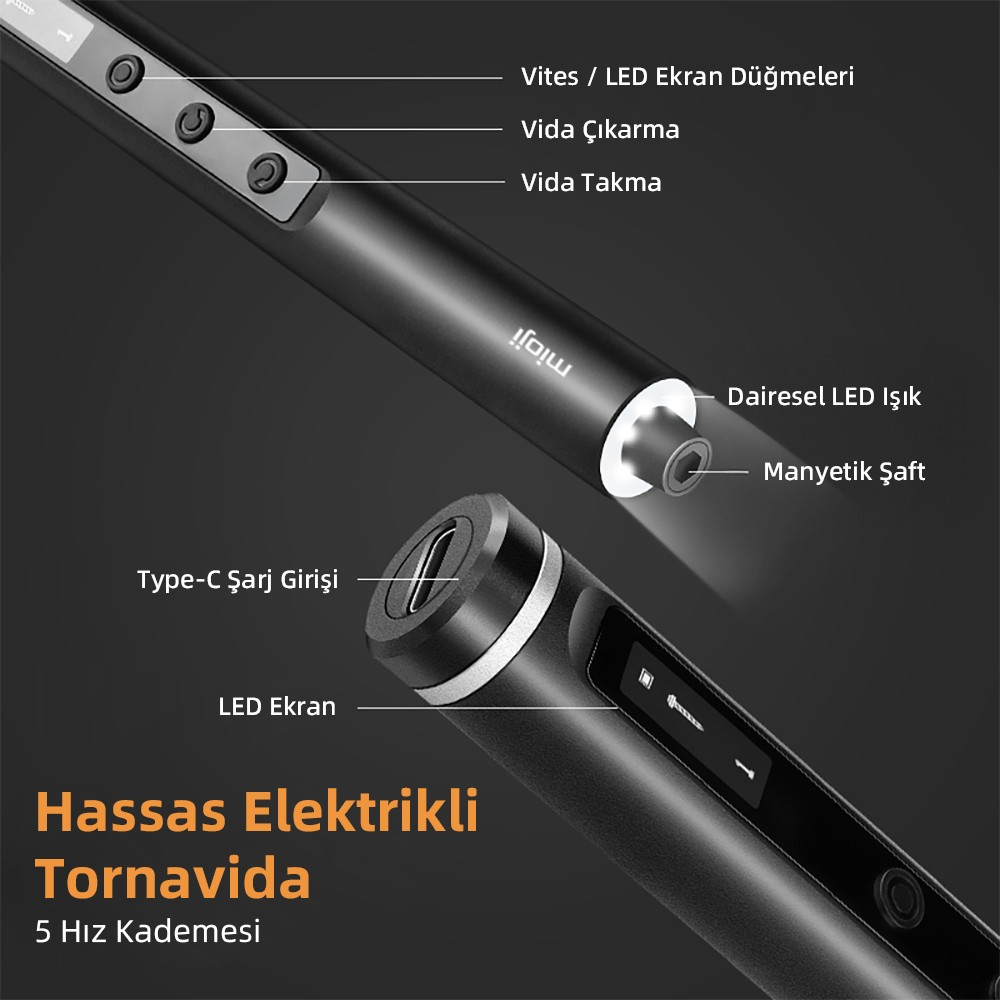 MIOJI Mio PS49 500mAh 180r/dk 5 Kademeli 42 Parça Şarjlı Tornavida Seti